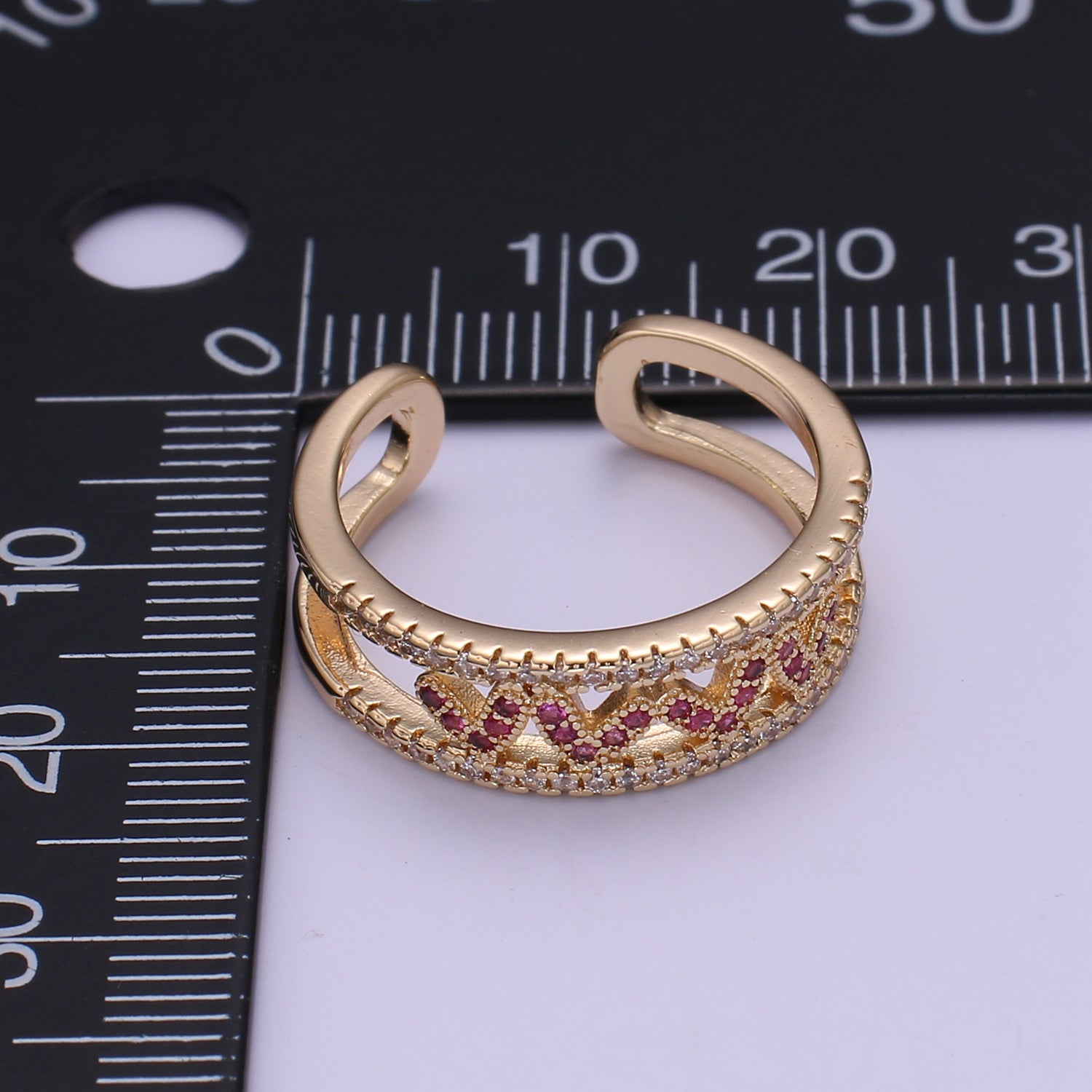 Hot Pink CZ Heart 18K Gold Filled Adjustable Ring - O326 - DLUXCA