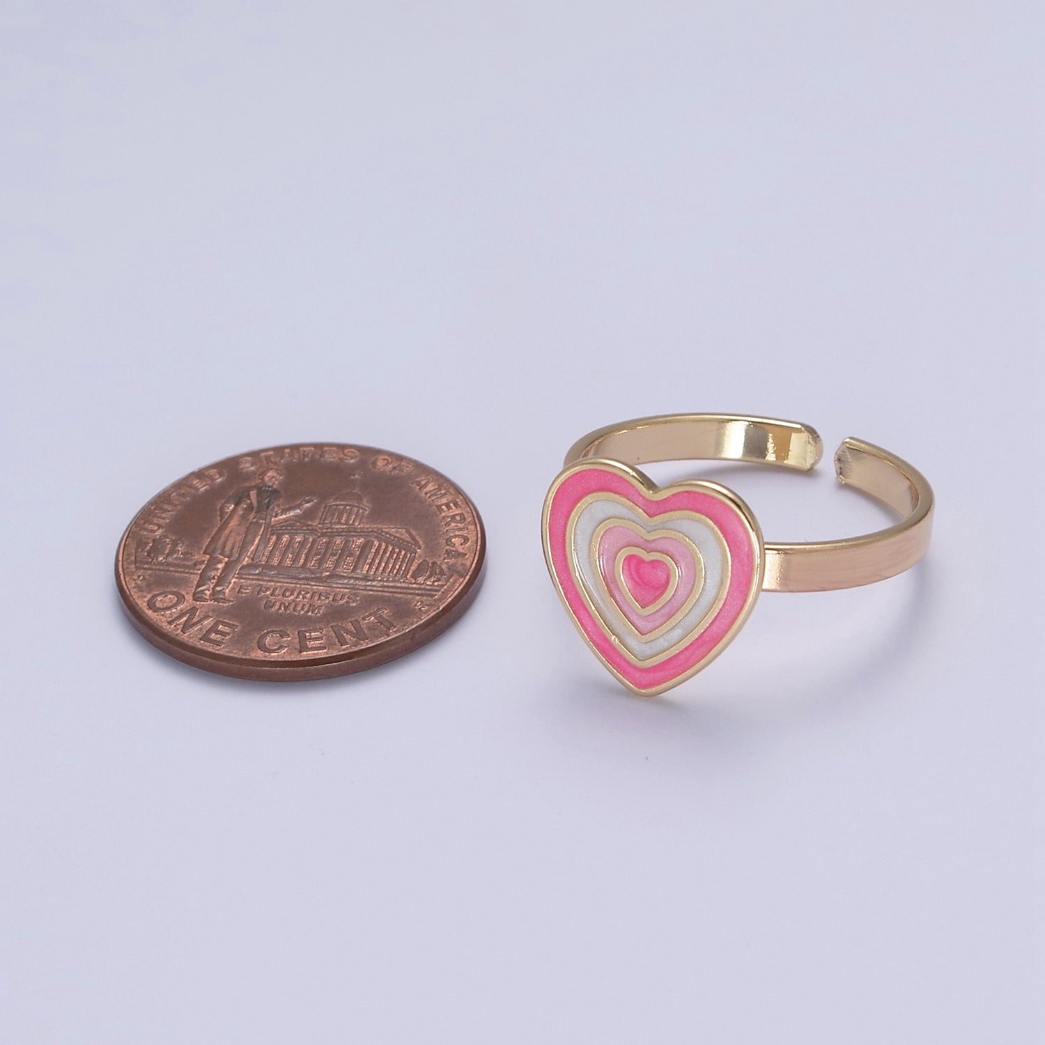 Pink Enamel Heart Ring, You Are Loved For Valentine Jewelry, 24K Gold Filled Love Ring U471 - DLUXCA