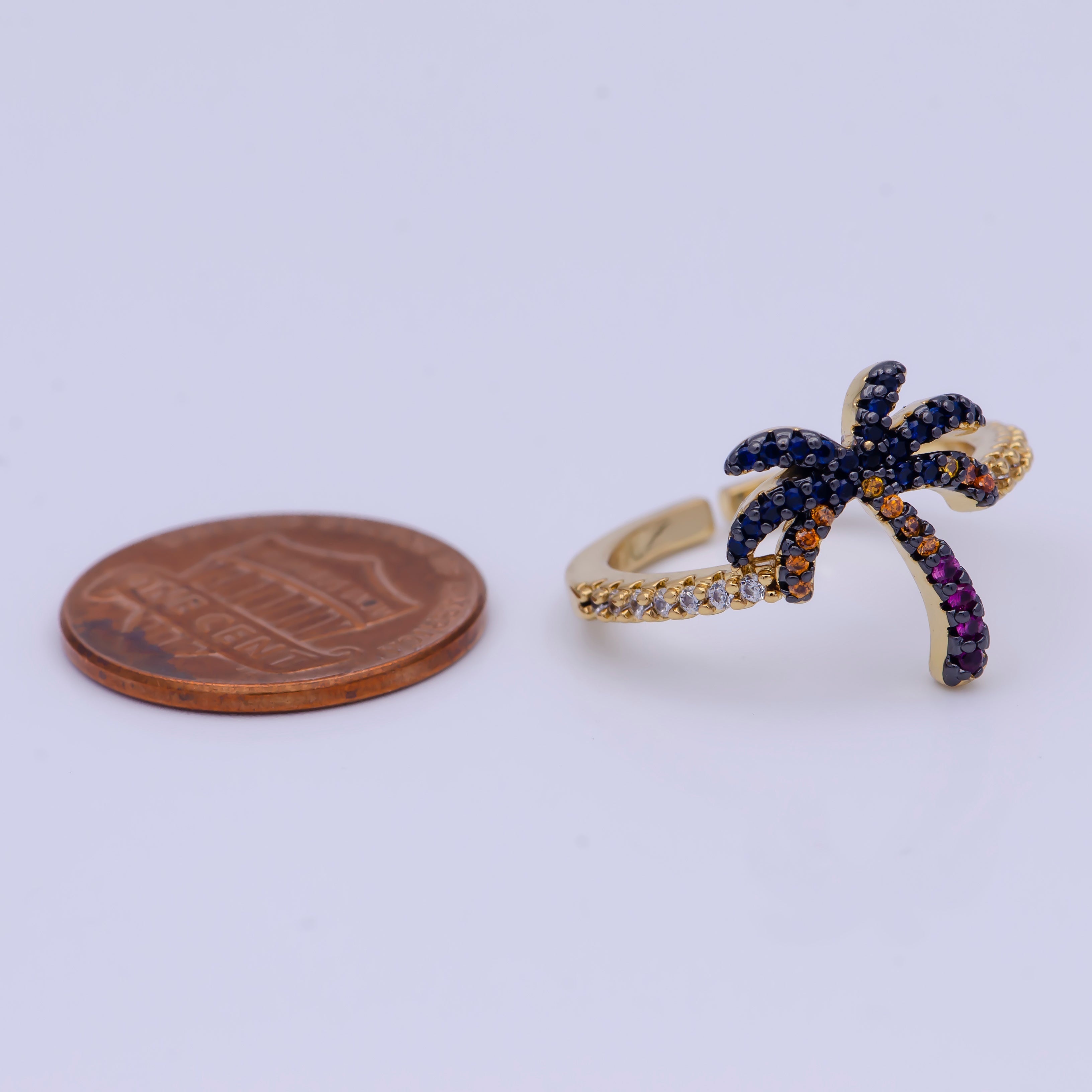 Dainty Gold Palm Tree Ring, Summer Ring Micro Pave Beach Inspired ring for teen P-333 - DLUXCA