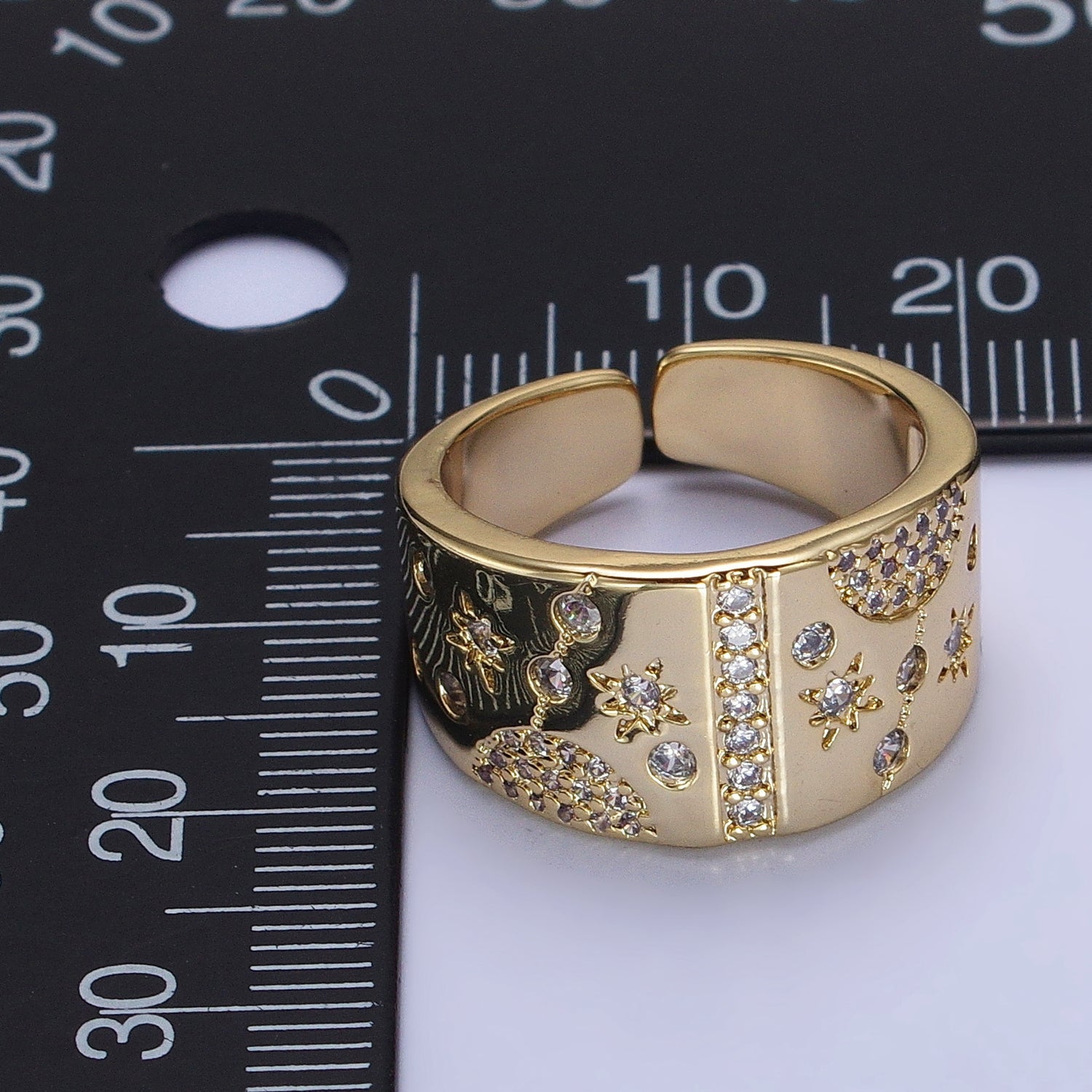 24K Gold Filled Celestial Planet Stars Micro Paved CZ Statement Ring in Gold & Silver | Y600 Y601 - DLUXCA