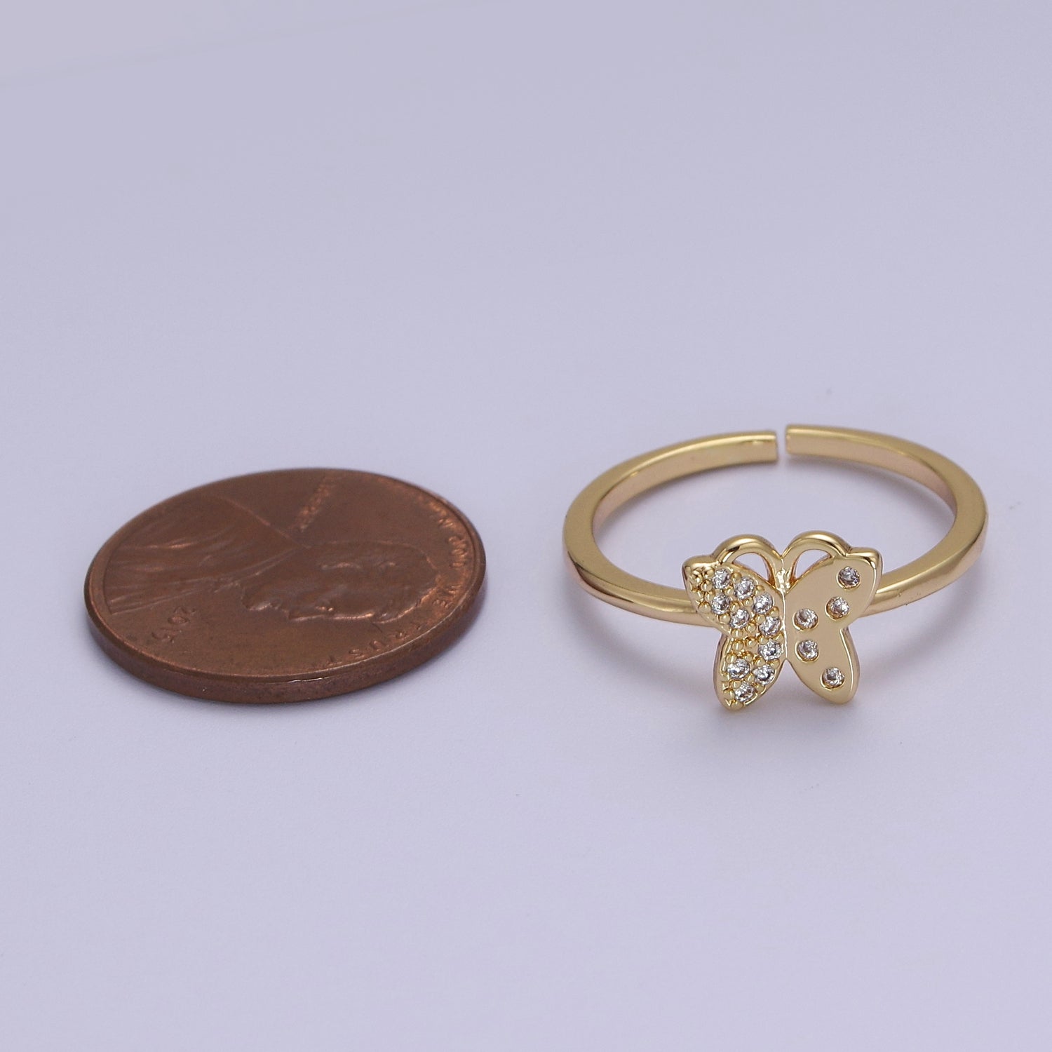 Dainty Gold Butterfly CZ Ring Open Adjustable S-510 - DLUXCA