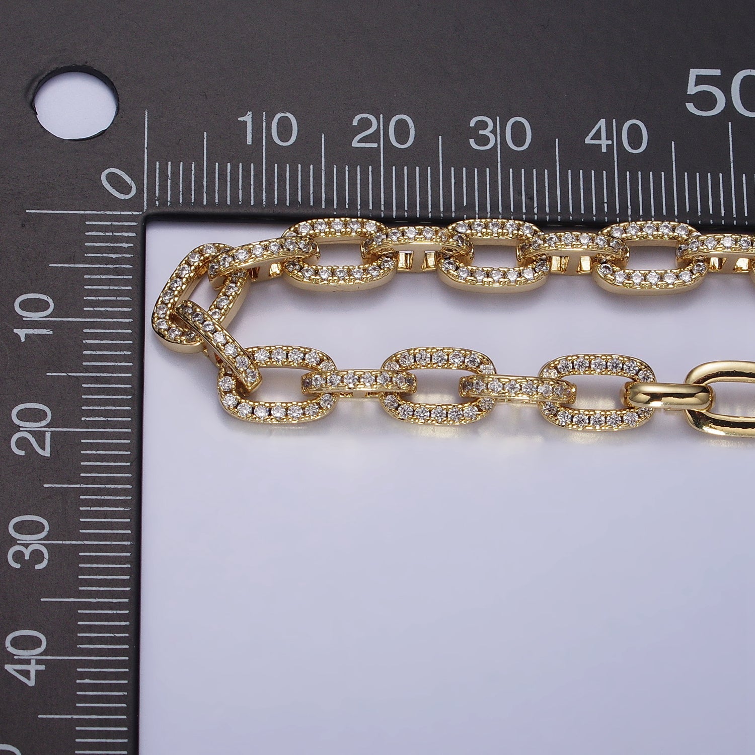 24K Gold Filled 6.5mm Half Micro Paved CZ Paperclip 17 Inch Chain Necklace in Gold & Silver | WA-1674 WA-1675 - DLUXCA