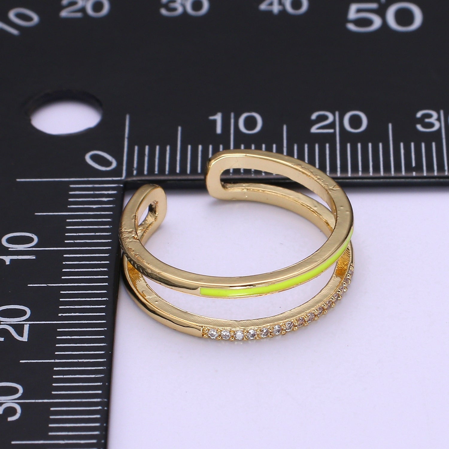 Assorted Color Golden Ring CZ Crystal on Double Layers Plain Gold Filled Micro Pave Ring Jewelry - DLUXCA