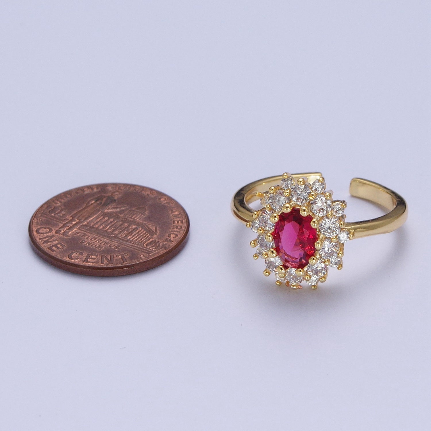 Gold Fuchsia Cubic Zirconia Flower Celestial Star Adjustable Ring S-246 - DLUXCA