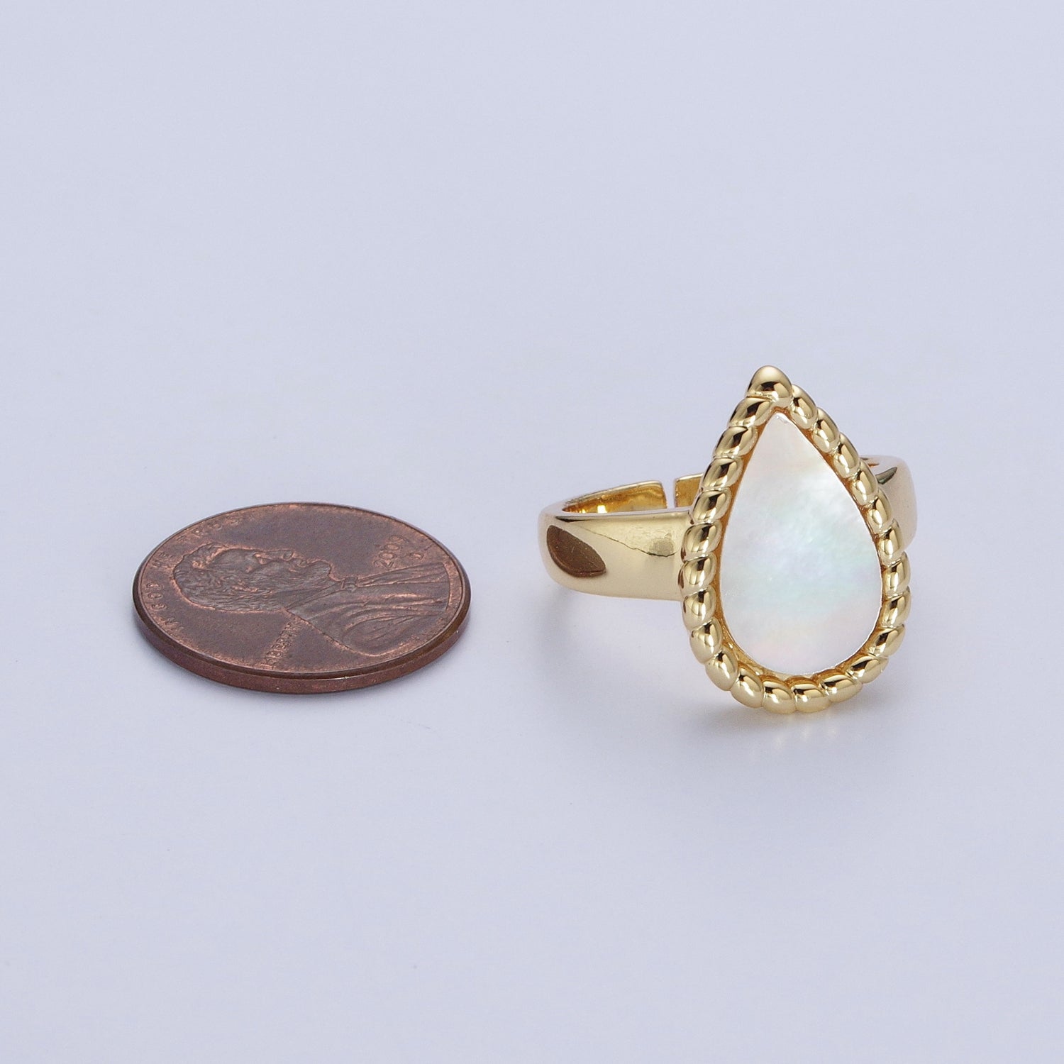 24K Gold Filled Shell Croissant Twist Teardrop Statement Ring | S-238 - DLUXCA