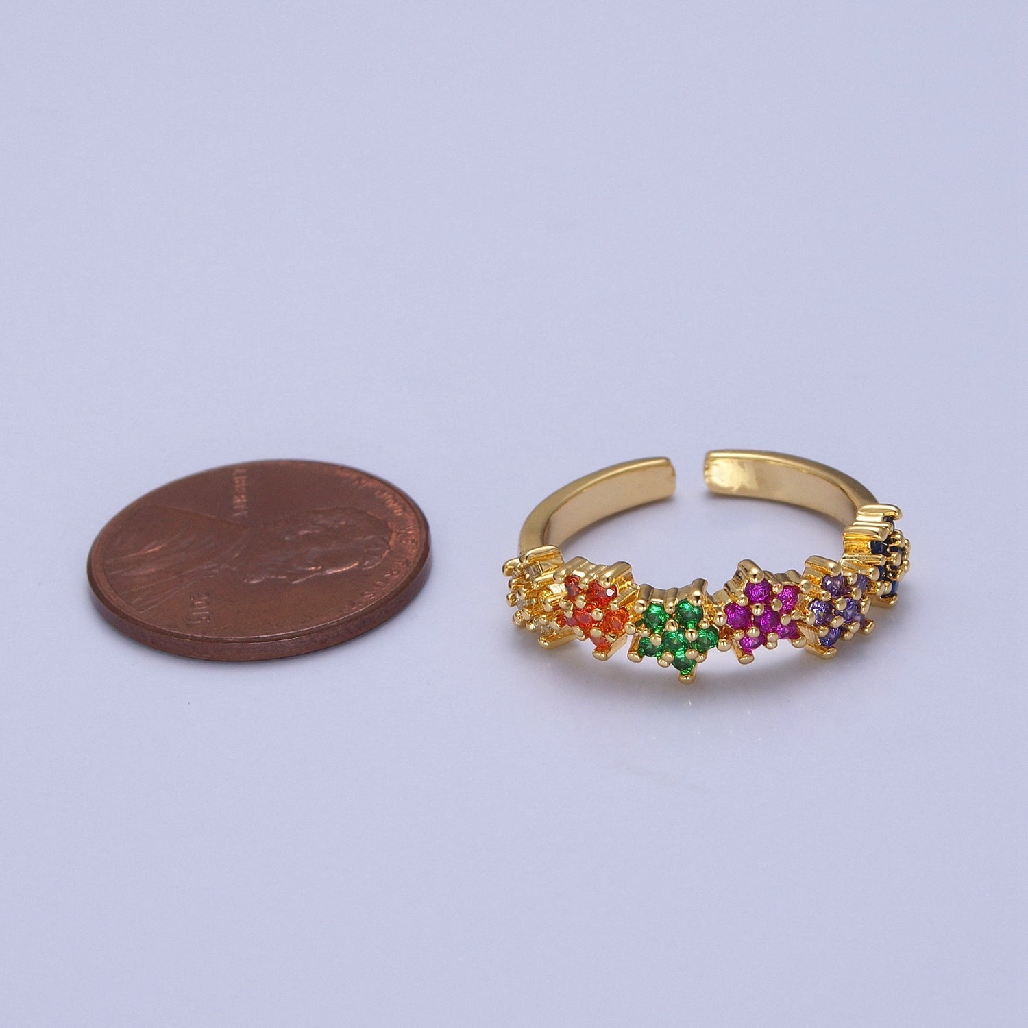 Dainty Gold Star Ring Multi Color Cz Ring V-283 - DLUXCA