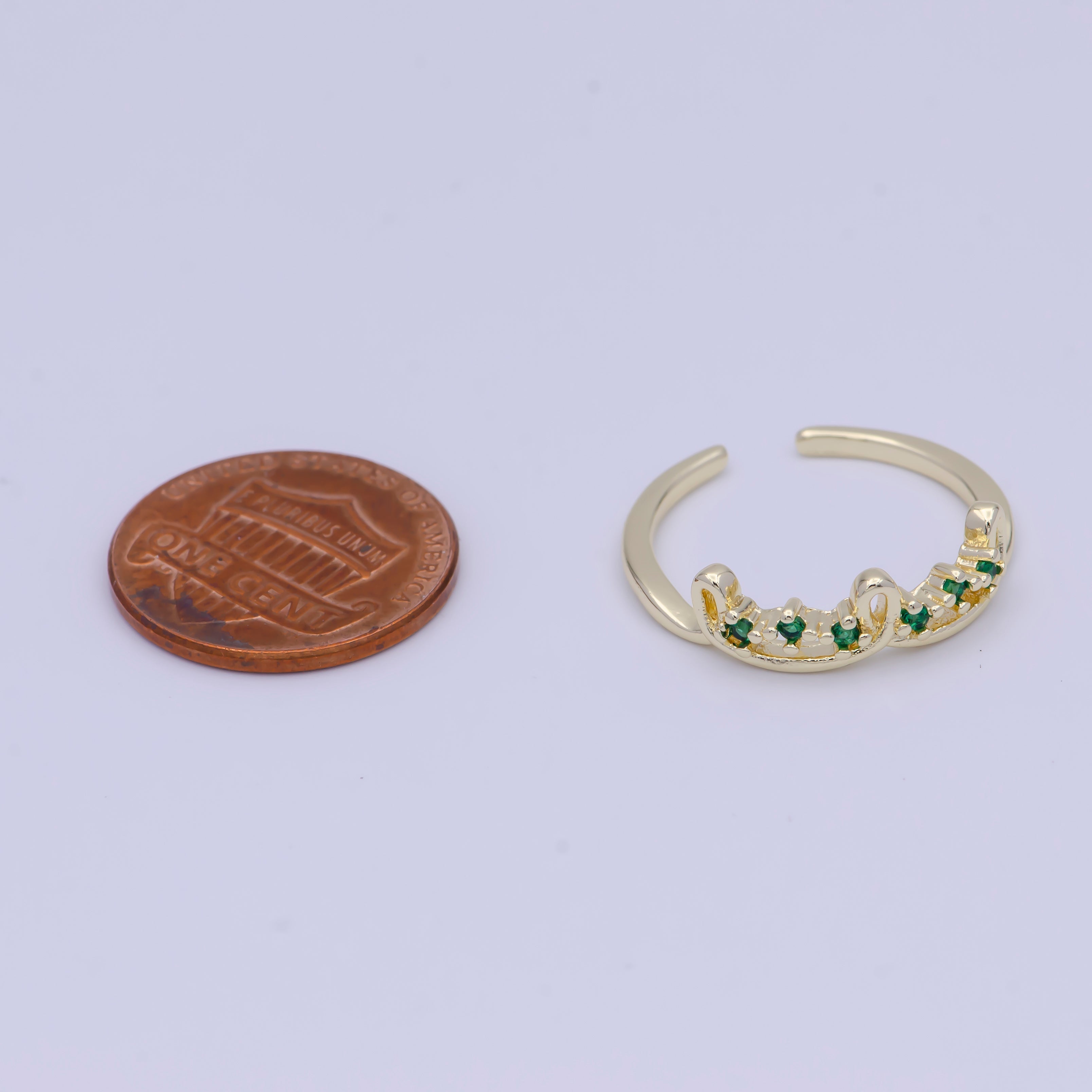 Gold Triple Green Cubic Zirconia Knot Loop Dainty Ring | X623 - DLUXCA