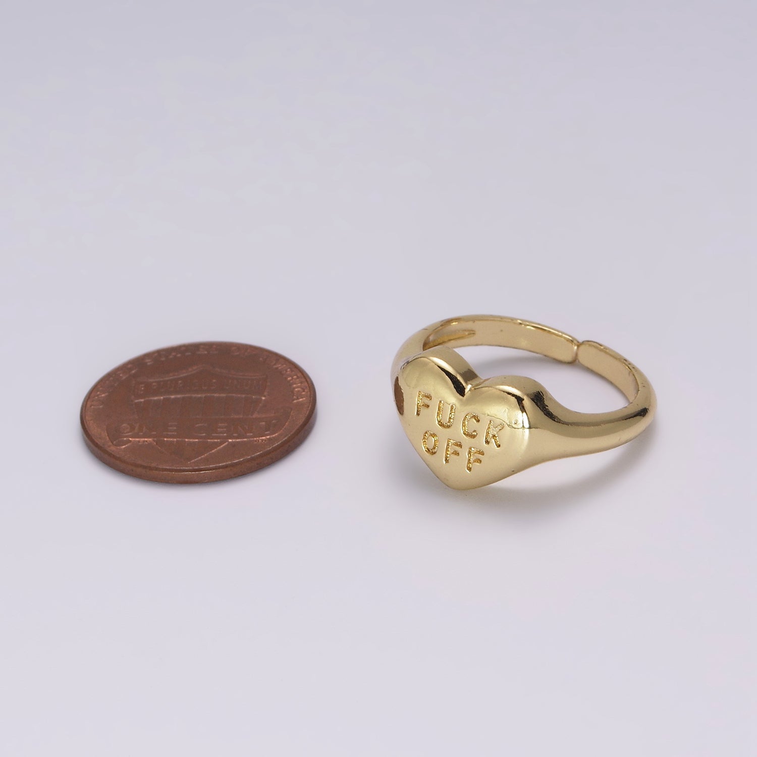 Gold Fuck Off Ring, Heart Shaped Signet, Fuckoff rings oval signet ring gold rings for women U132 - DLUXCA