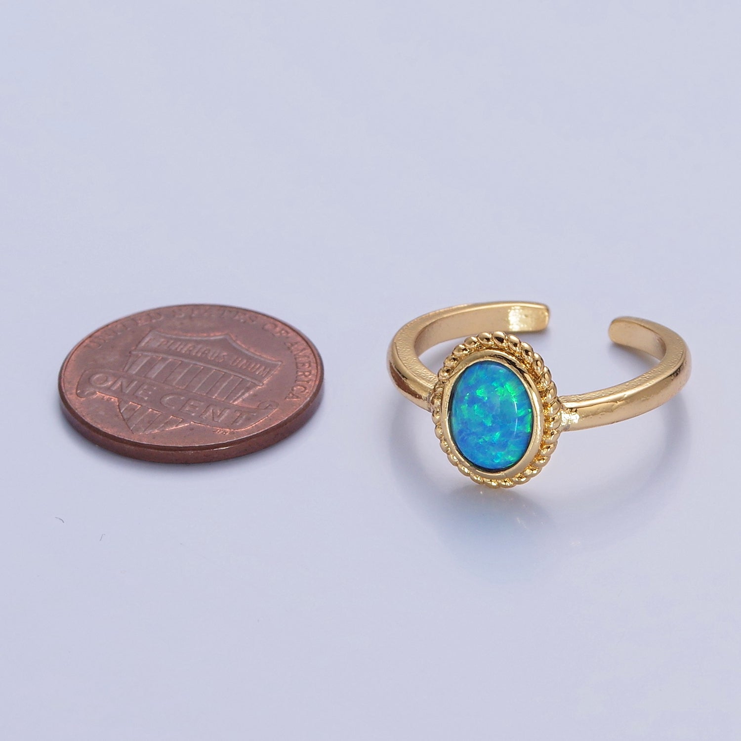 Ocean Blue Opal Gold Vintage Style Ring V-462 V-463 - DLUXCA