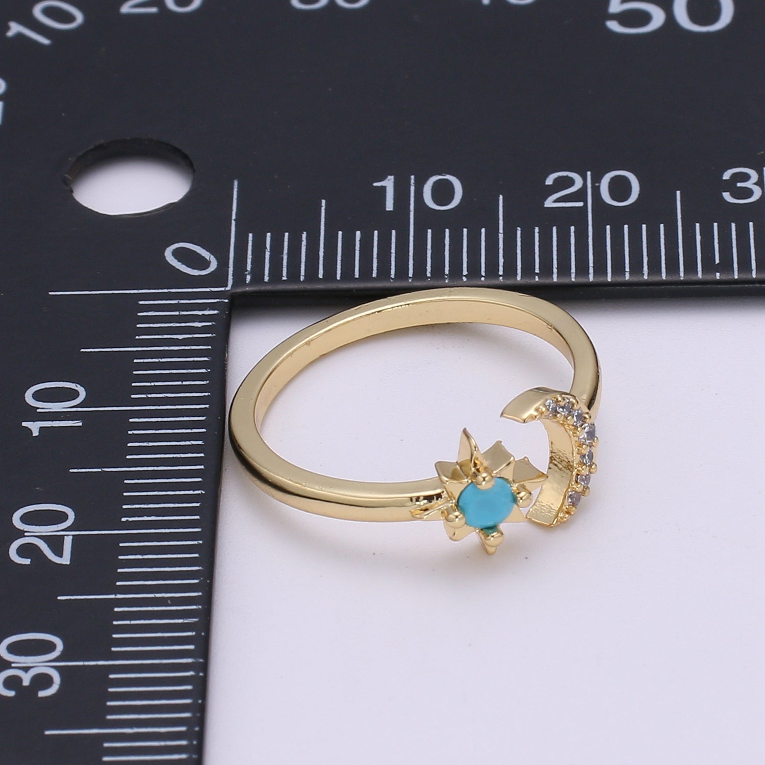 14K Gold Open Moon & Star Ring, crescent moon ring, Adjustable Wrap Ring, love you to the moon ring, dainty moon ring 0283 - DLUXCA