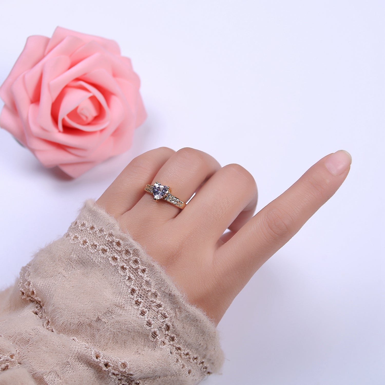 Unique Heart Shaped Cz Adjustable Ring, Perfect Birthday Christmas Gift For Her Anniversary Wedding Ring For Her U-306 - DLUXCA