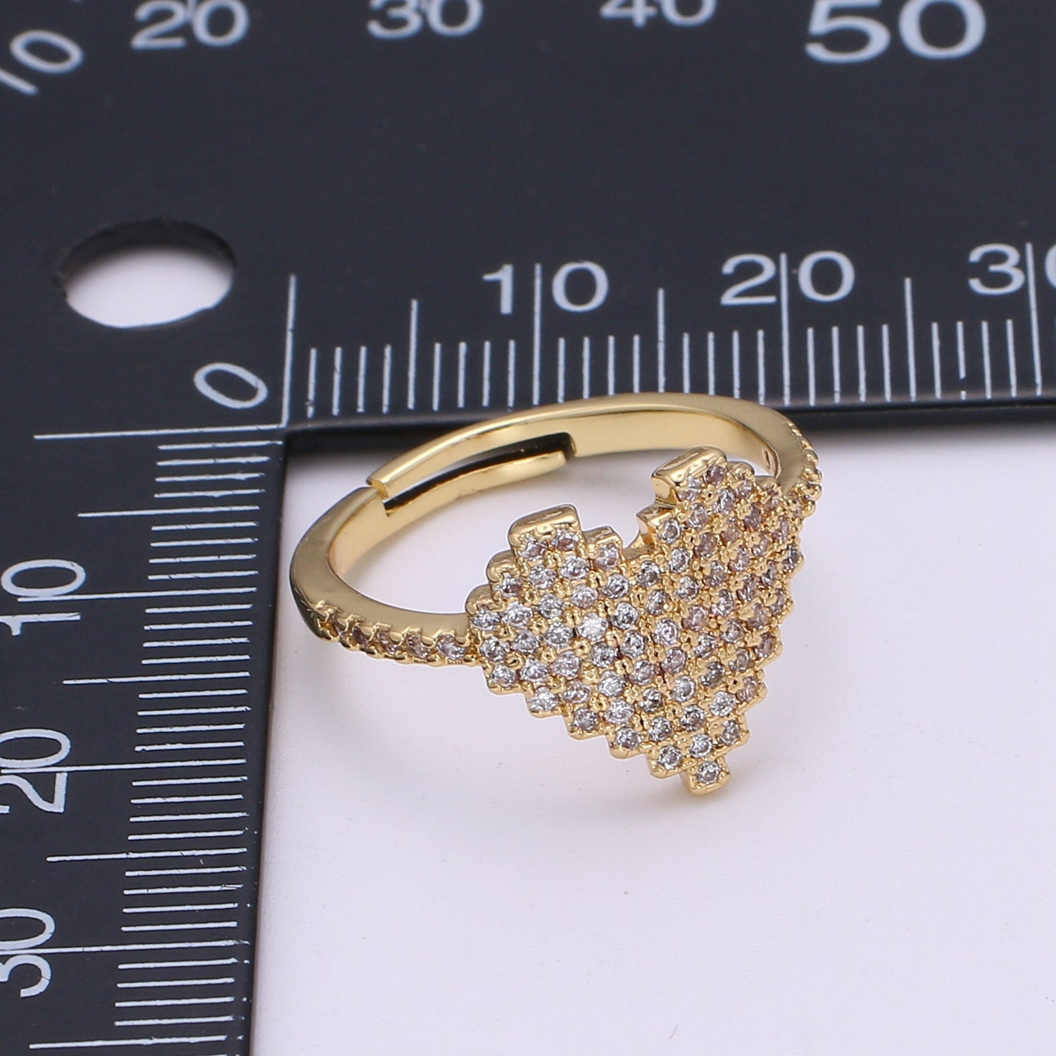 Adjustable 24k Gold Heart Ring, CZ Pave Adjustable Ring for stacking jewelry - DLUXCA