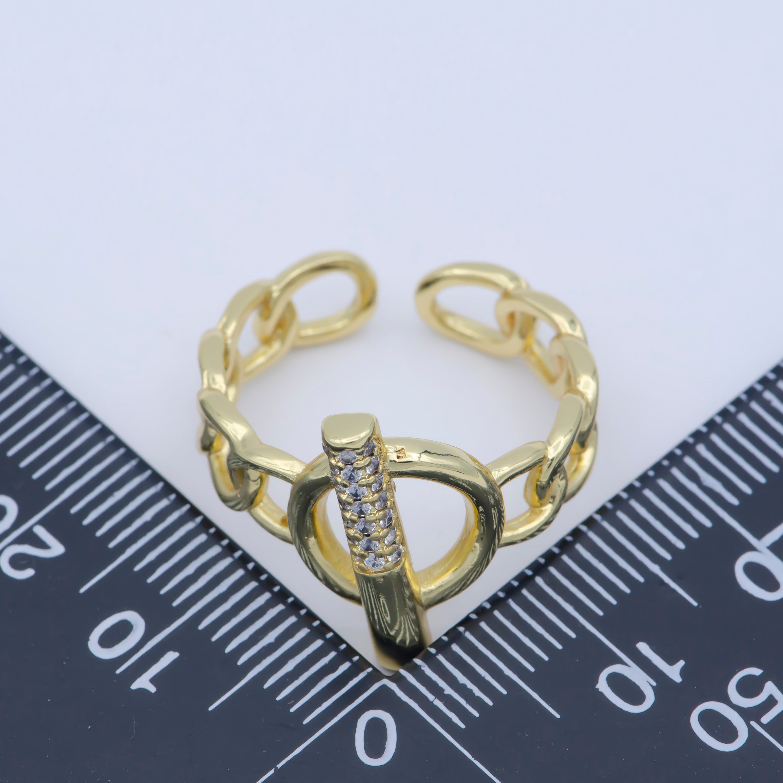 Gold Chain Ring with OT Clasp Style Open Adjustable Ring - DLUXCA