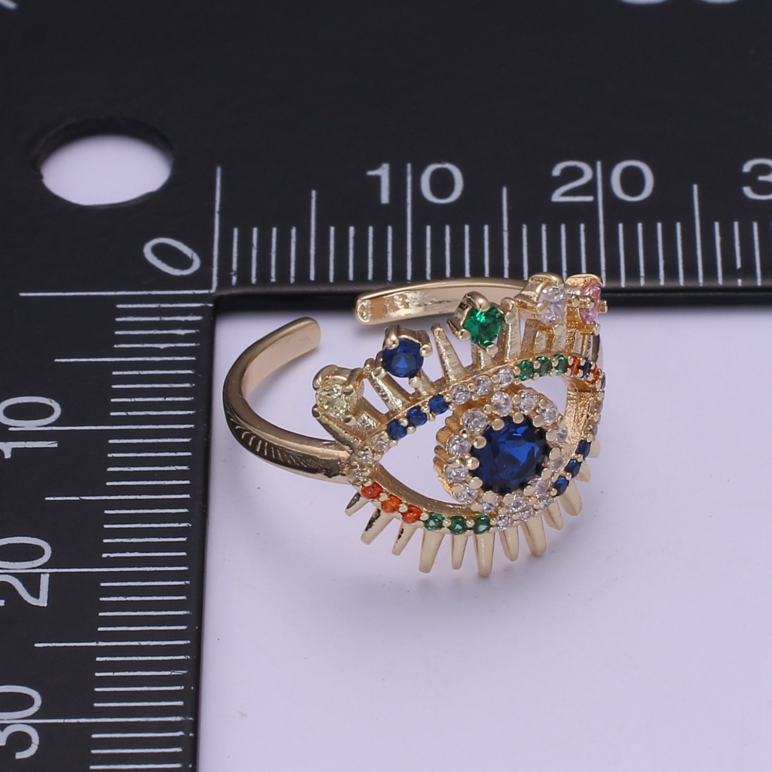 Colorful Rainbow Eye CZ Adjustable Ring - O331 - DLUXCA