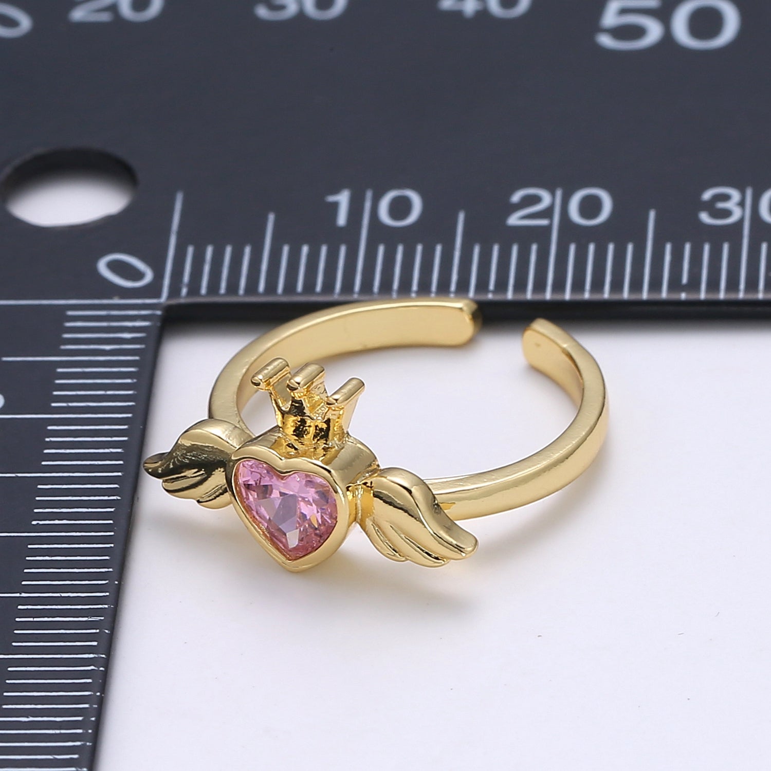 24K Gold Filled Romantic Heart Love Wings Adjustable Ring - R310-311 - DLUXCA