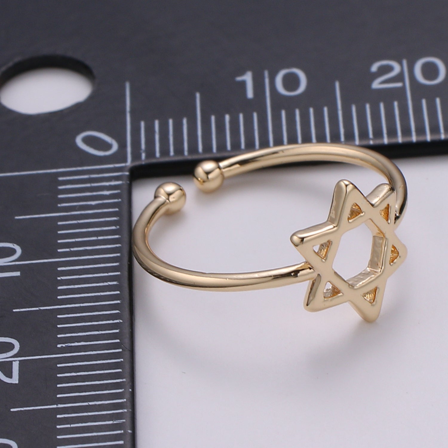 Hexagram Double Triangle Star Gold Filled Adjustable Ring - R253 - DLUXCA