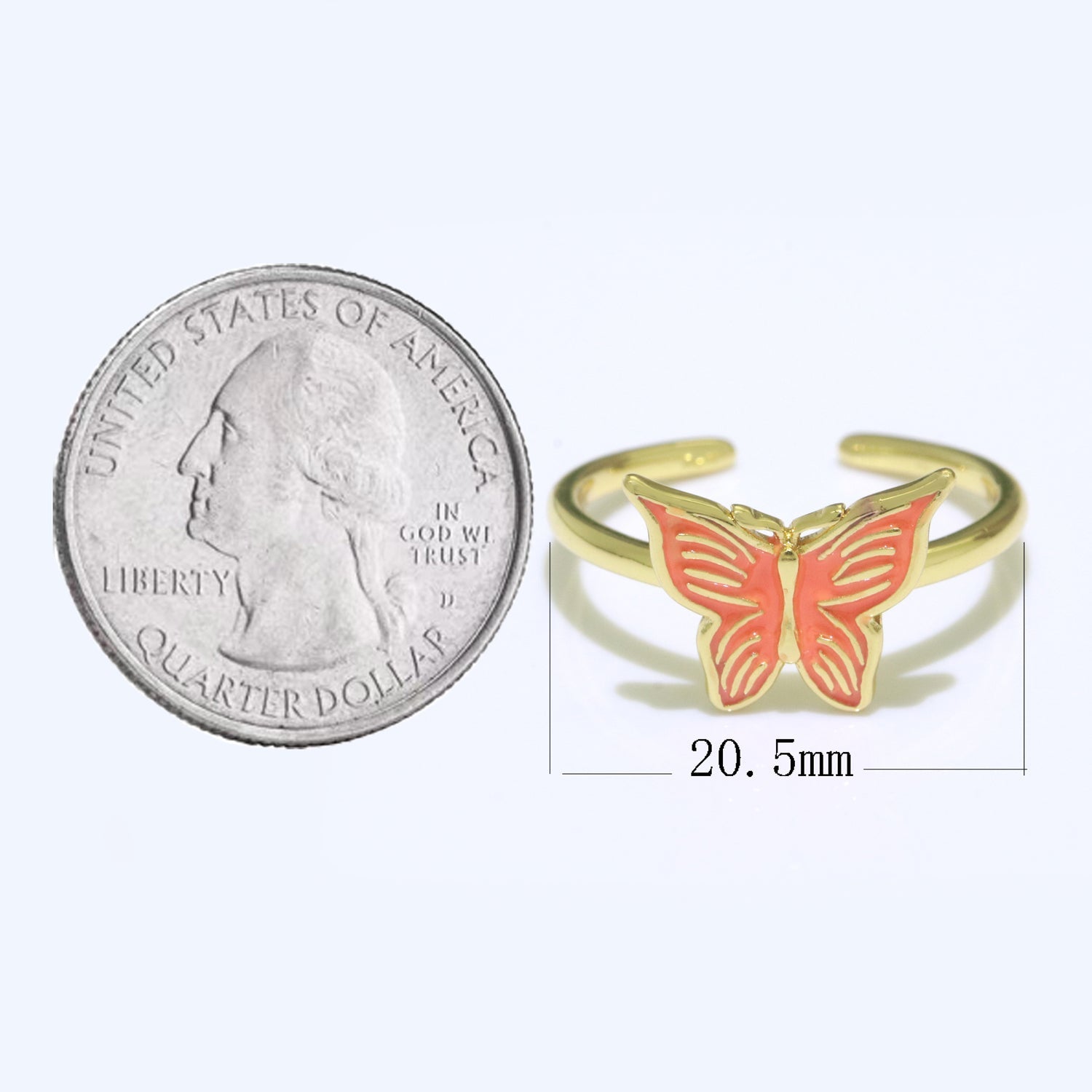 Mariposa Butterfly Ring Enamel Ring Open Adjustable in 14K Gold Filled - DLUXCA