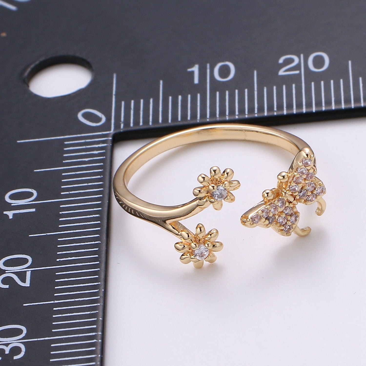 Dainty Elegant Butterfly and Flower 18K Gold Filled Adjustable Ring - R271 - DLUXCA