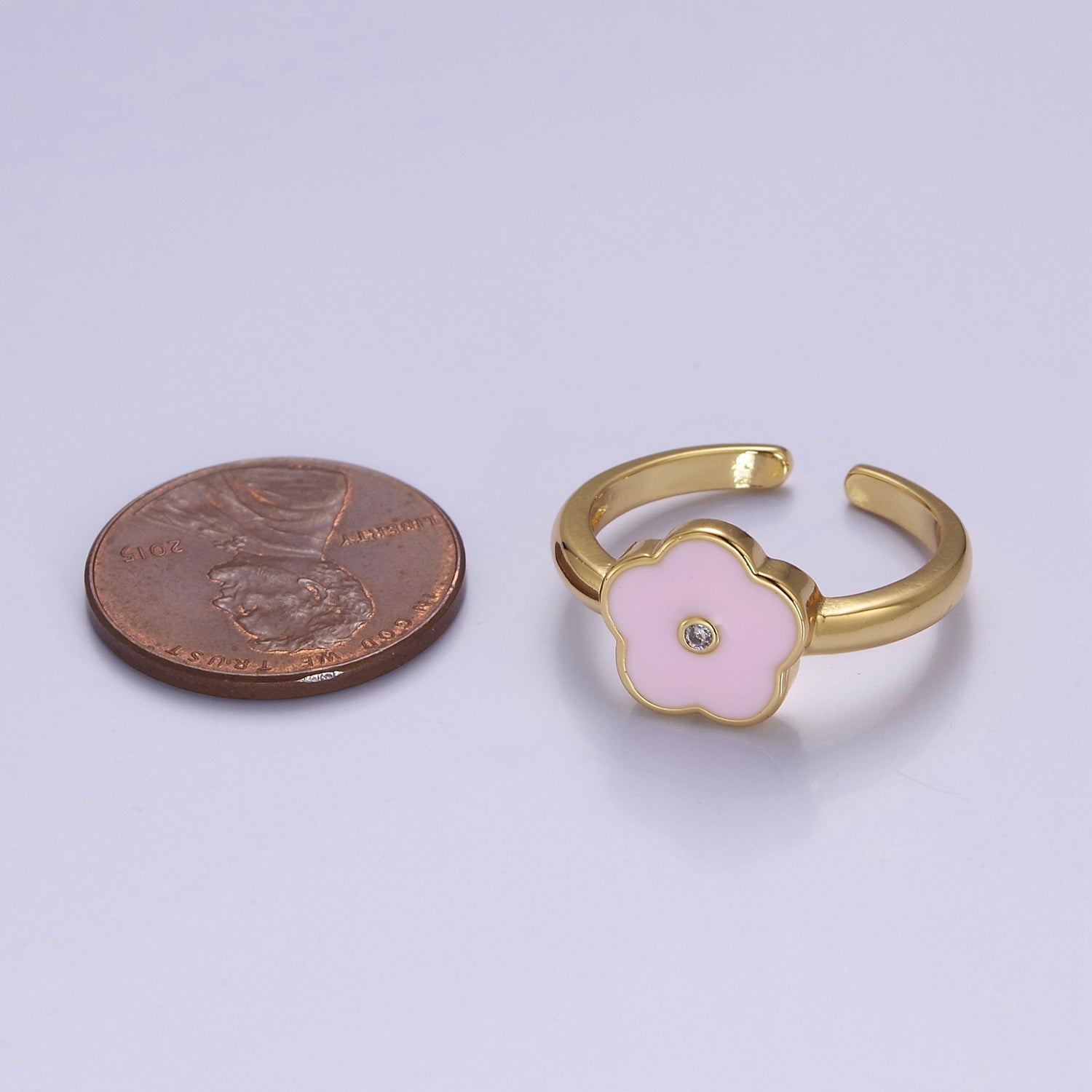 Dainty Enamel Pink Daisy Flower Ring V-308 - DLUXCA