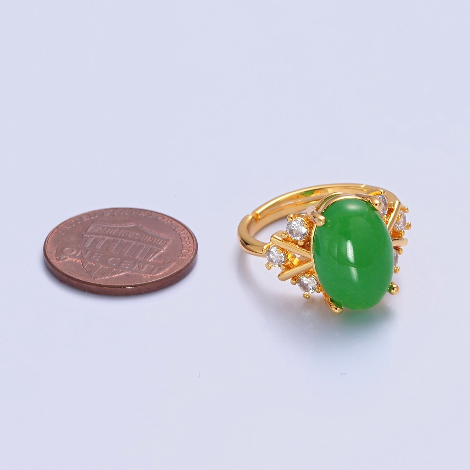 Oval Green Jade Statement Ring, V-539 - DLUXCA