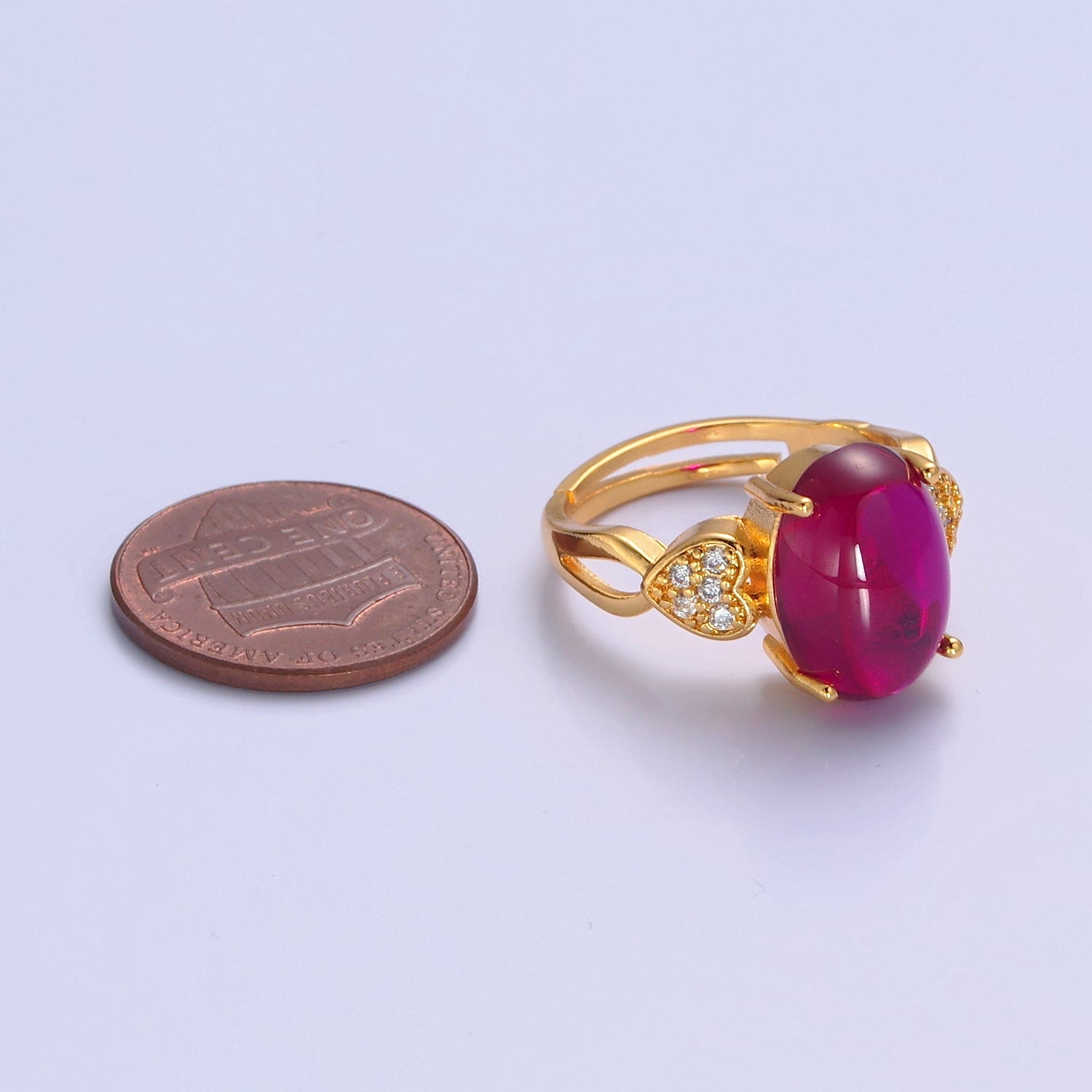 Micro Pave CZ Heart Fuchsia Pink Jade Ring, P312 - DLUXCA