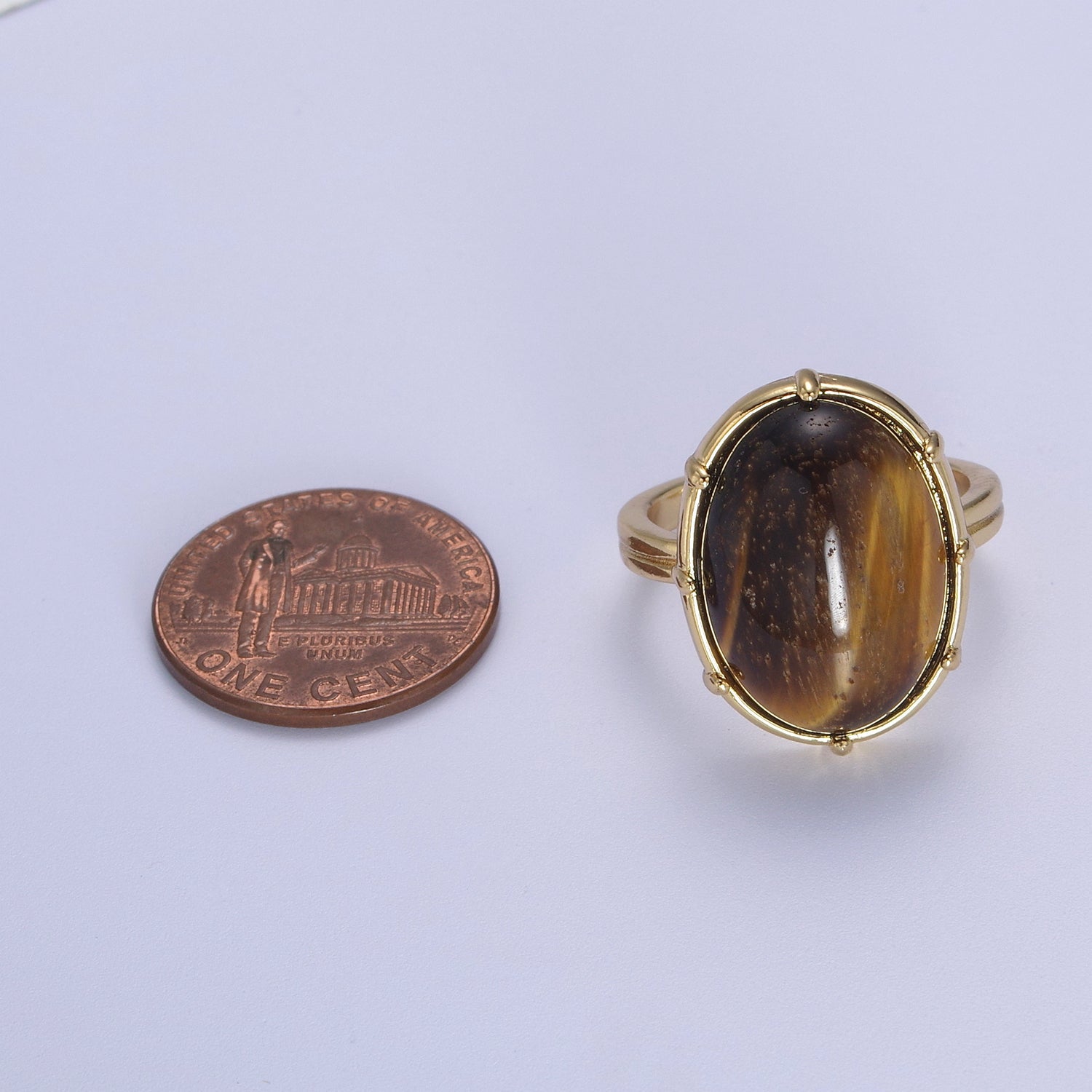 Gold Tiger Eye Rings | Oval Gemstone Signet Ring | Gold Gem Stone Rings | Chunky Gold Statement Ring U-371 - DLUXCA