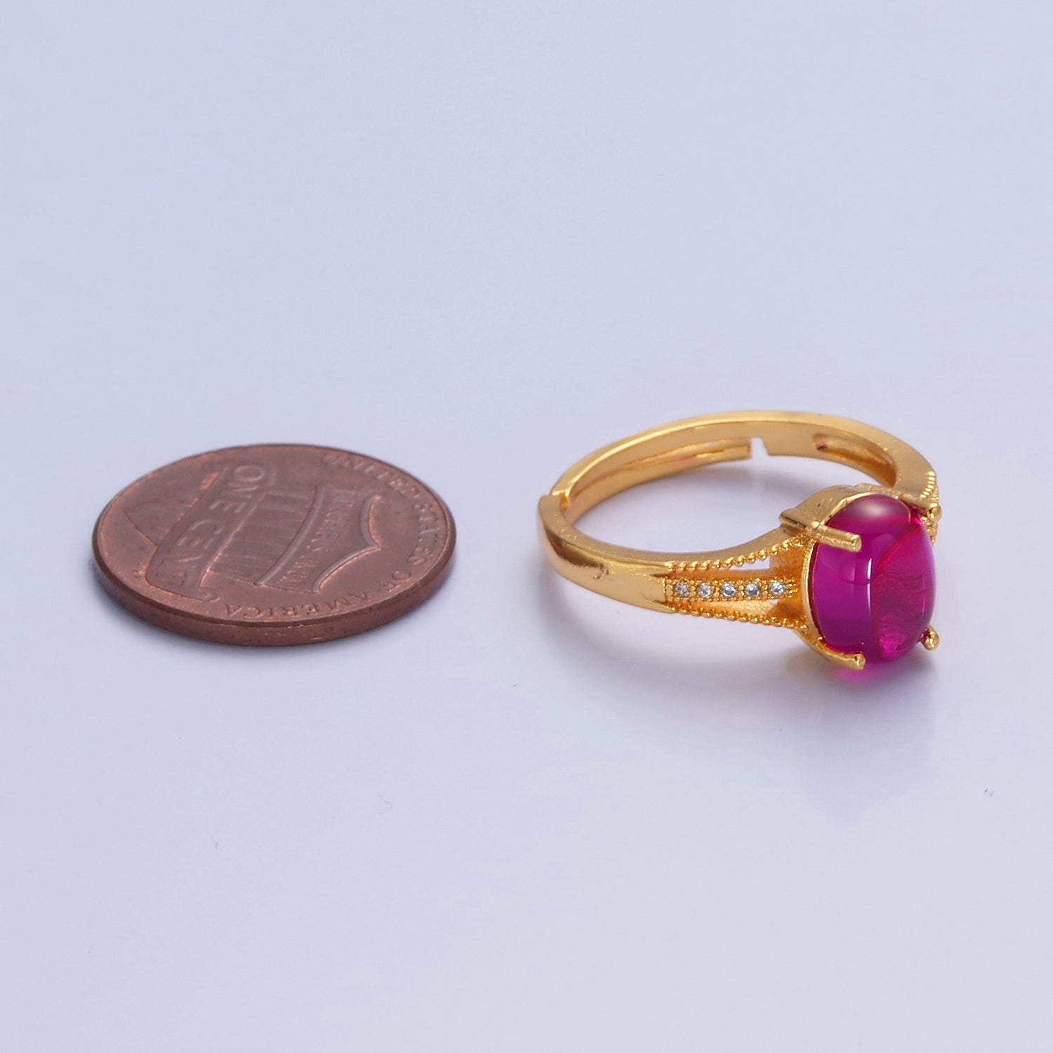 24K Gold Filled Fuchsia Pink Jade with Micro Pave CZ Band, P-310 - DLUXCA