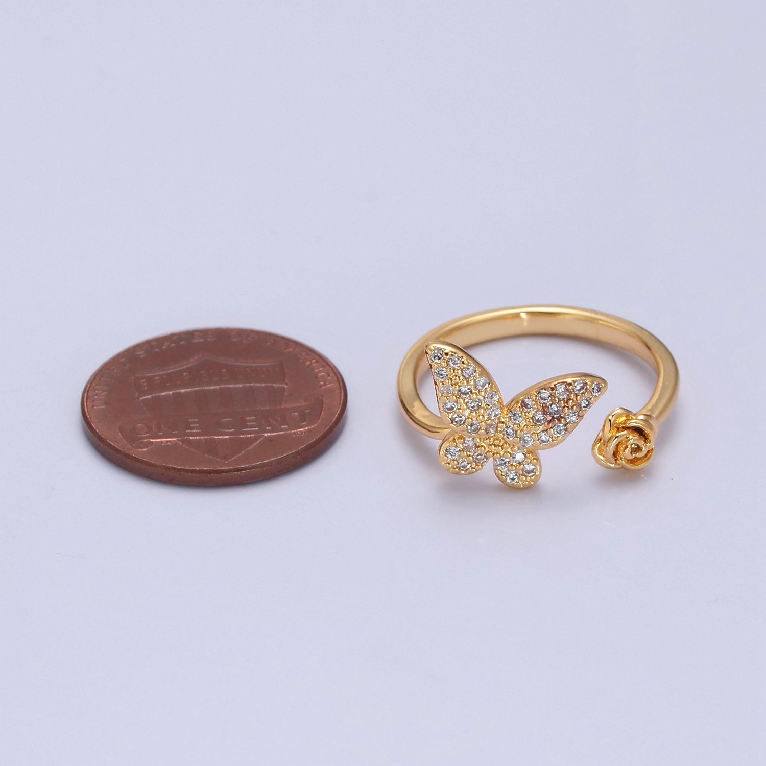 Dainty Butterfly Ring, Adjustable Gold Ring, Micro Pave CZ Mariposa Ring, Animal Lover Ring for Minimalist jewelry Everyday Wear v-293 - DLUXCA