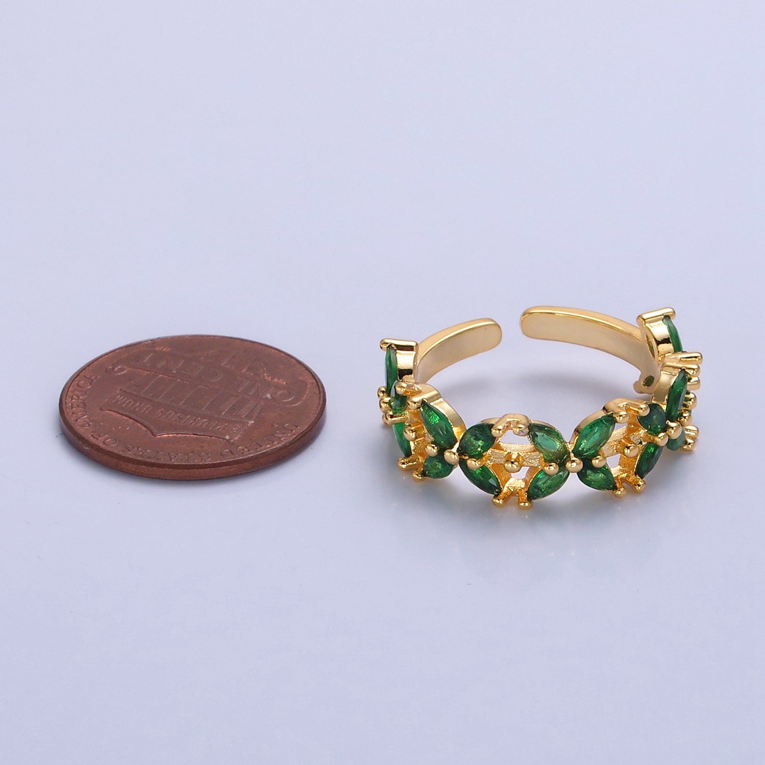 Green Marquise Flower Ring, 24K Gold Filled Cubic Zirconia CZ Ring V-537 - DLUXCA