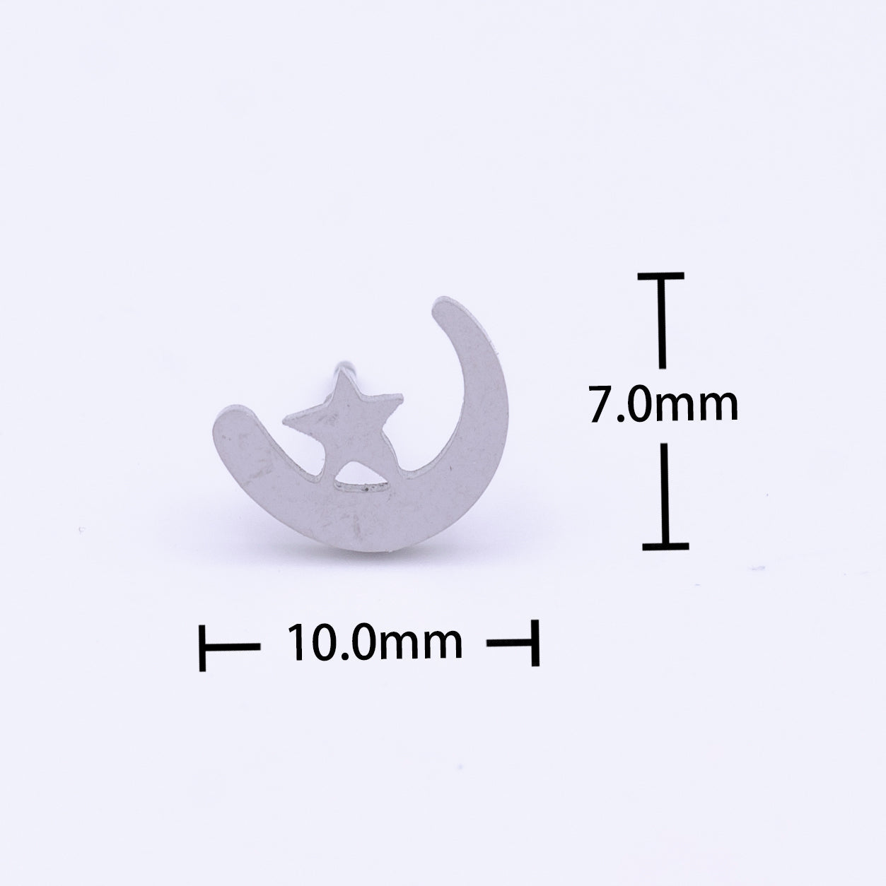 Stainless Steel Celestial Crescent Moon & Star Minimalist Silver Stud Earrings | Y248 - DLUXCA