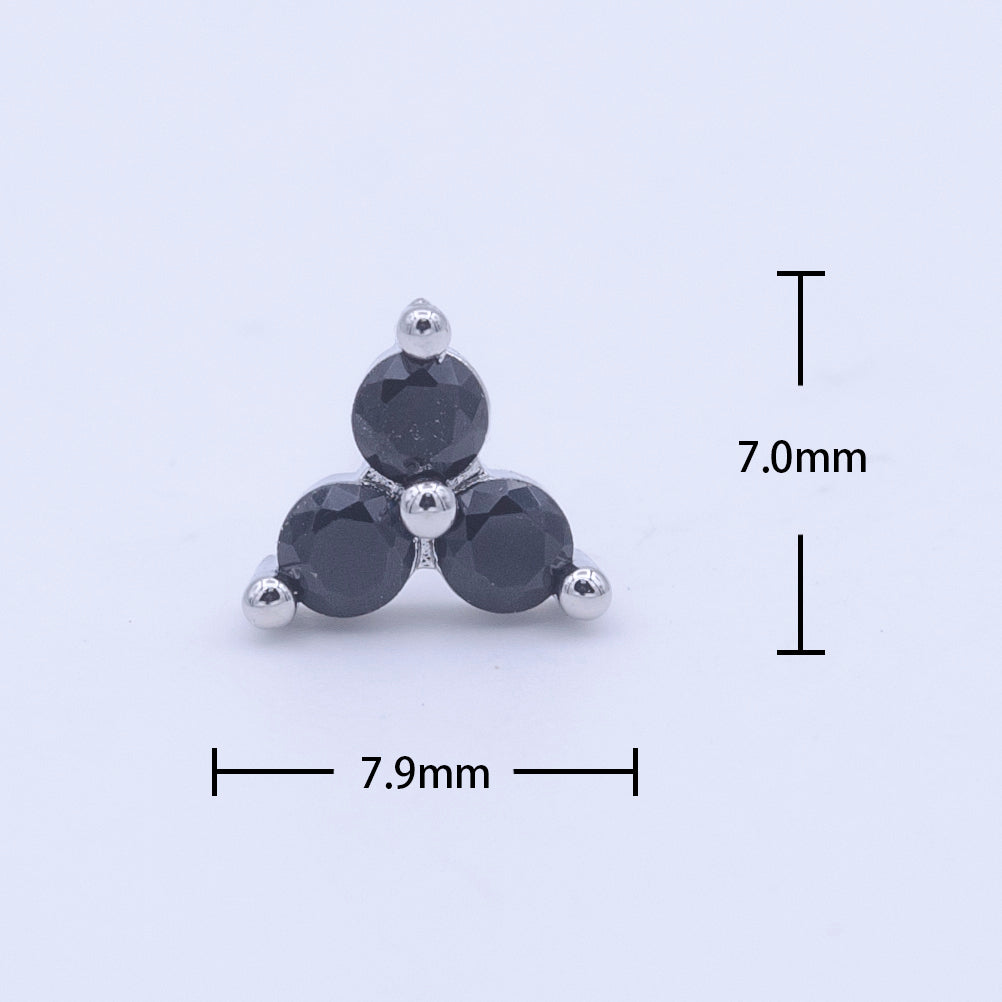 Dainty Triple Round Black CZ Silver Stud Earrings | Y270 - DLUXCA