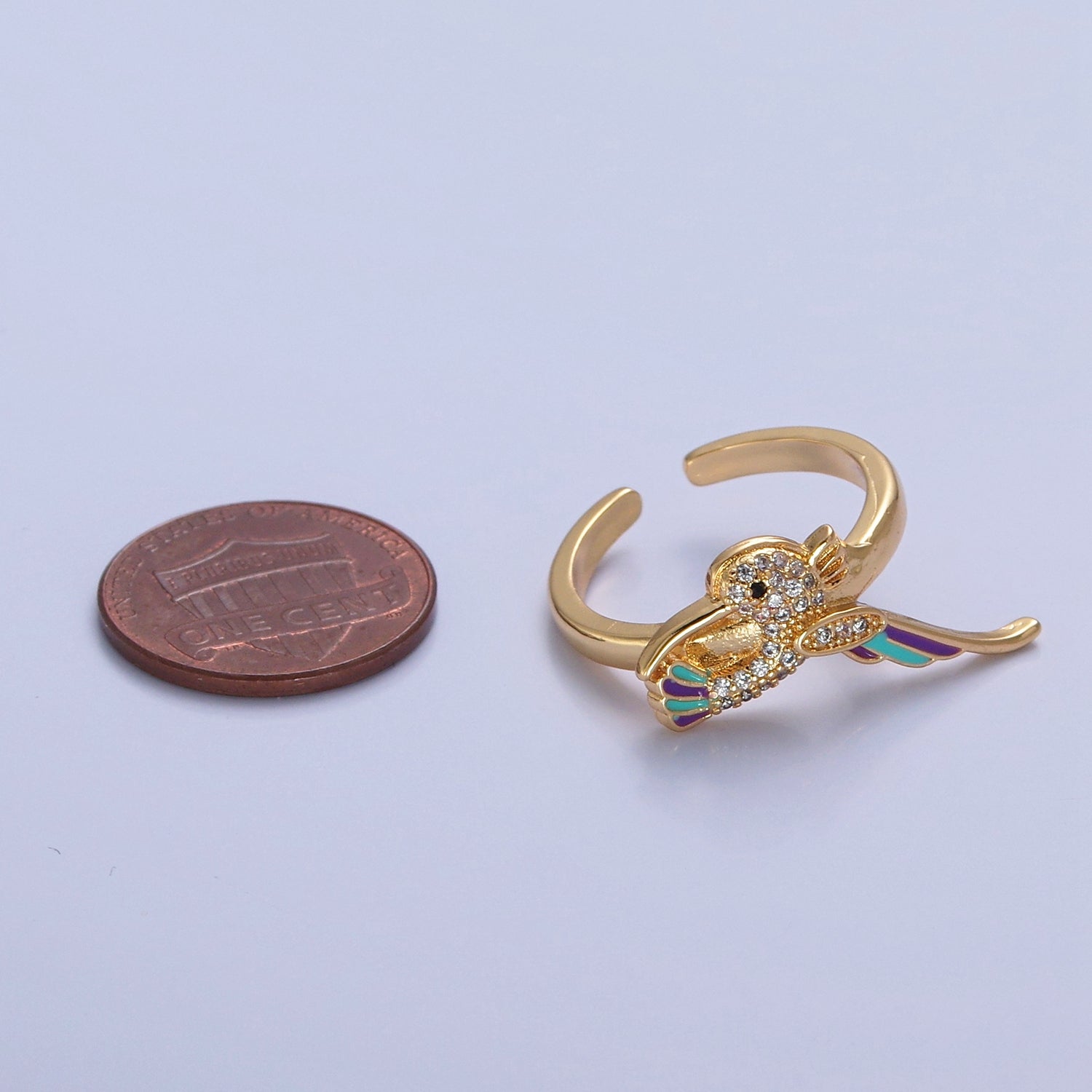 Hummingbird Ring. Adjustable Gold Ring Animal bird Jewelry V-464 - DLUXCA