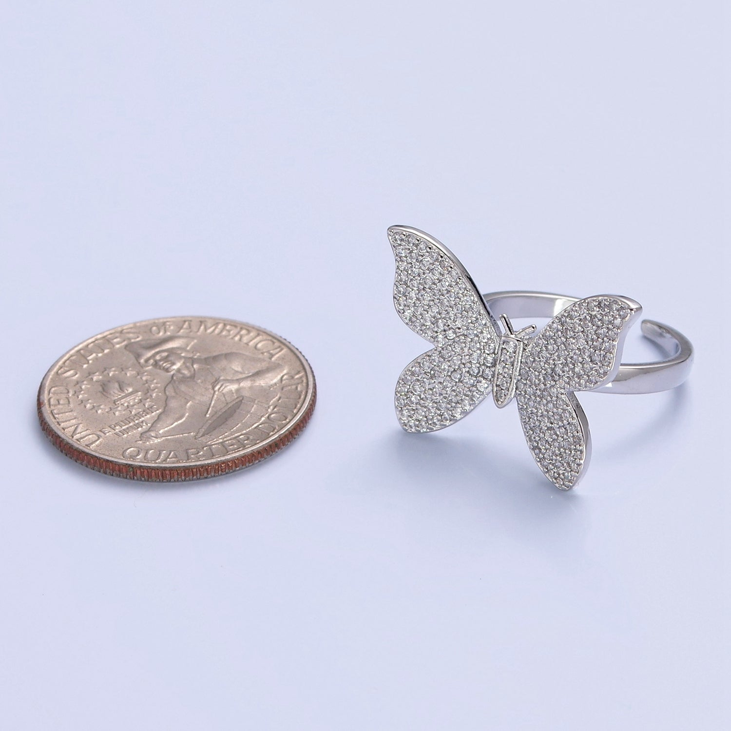 Statement Big Mariposa Ring Gold Pave Silver Butterfly Ring Open Adjustable Jewelry V-469 V-470 - DLUXCA