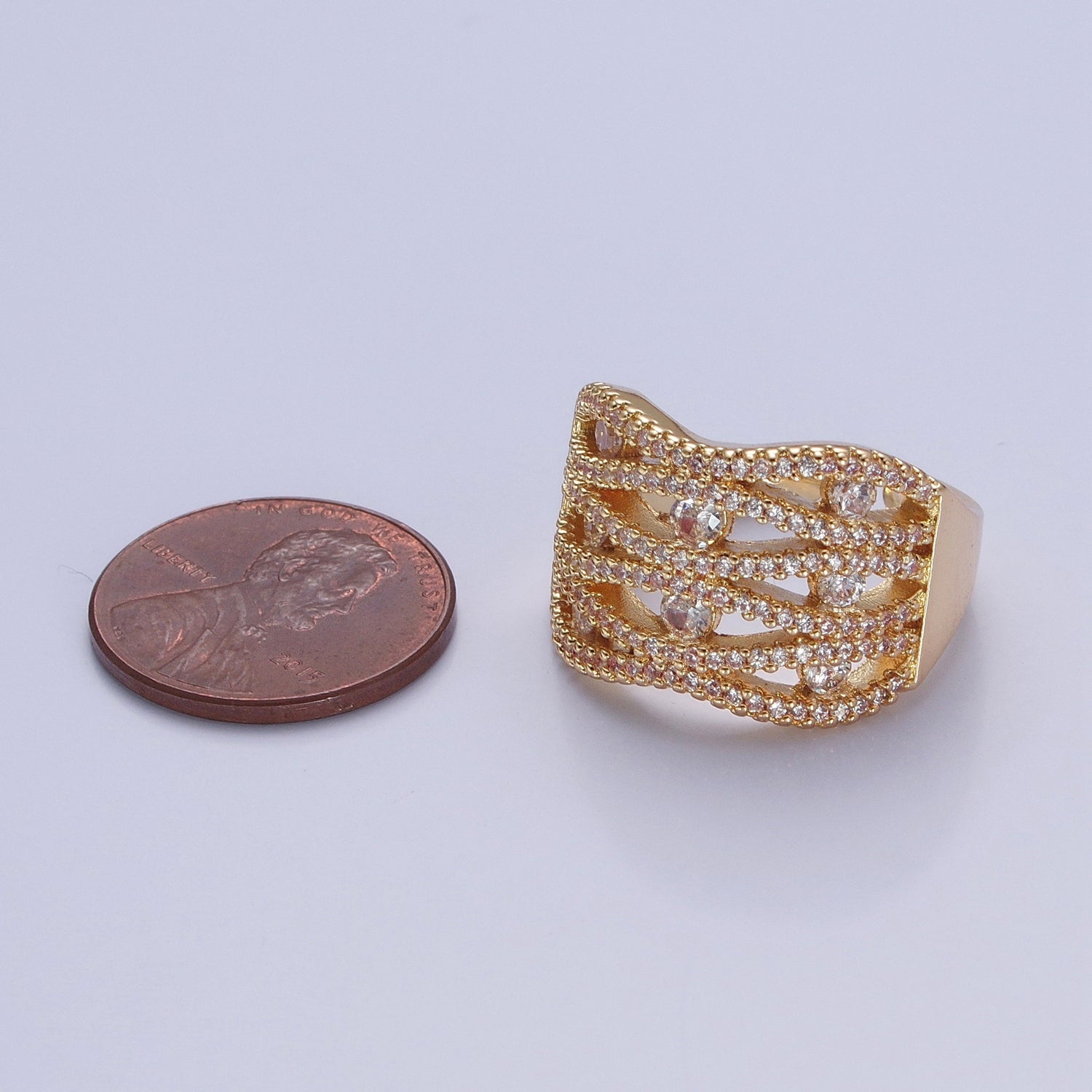 24K Gold Filled Micro Pave Signet Ring, Cubic Zirconia CZ Statement Ring in Silver & Gold V506 V507 - DLUXCA