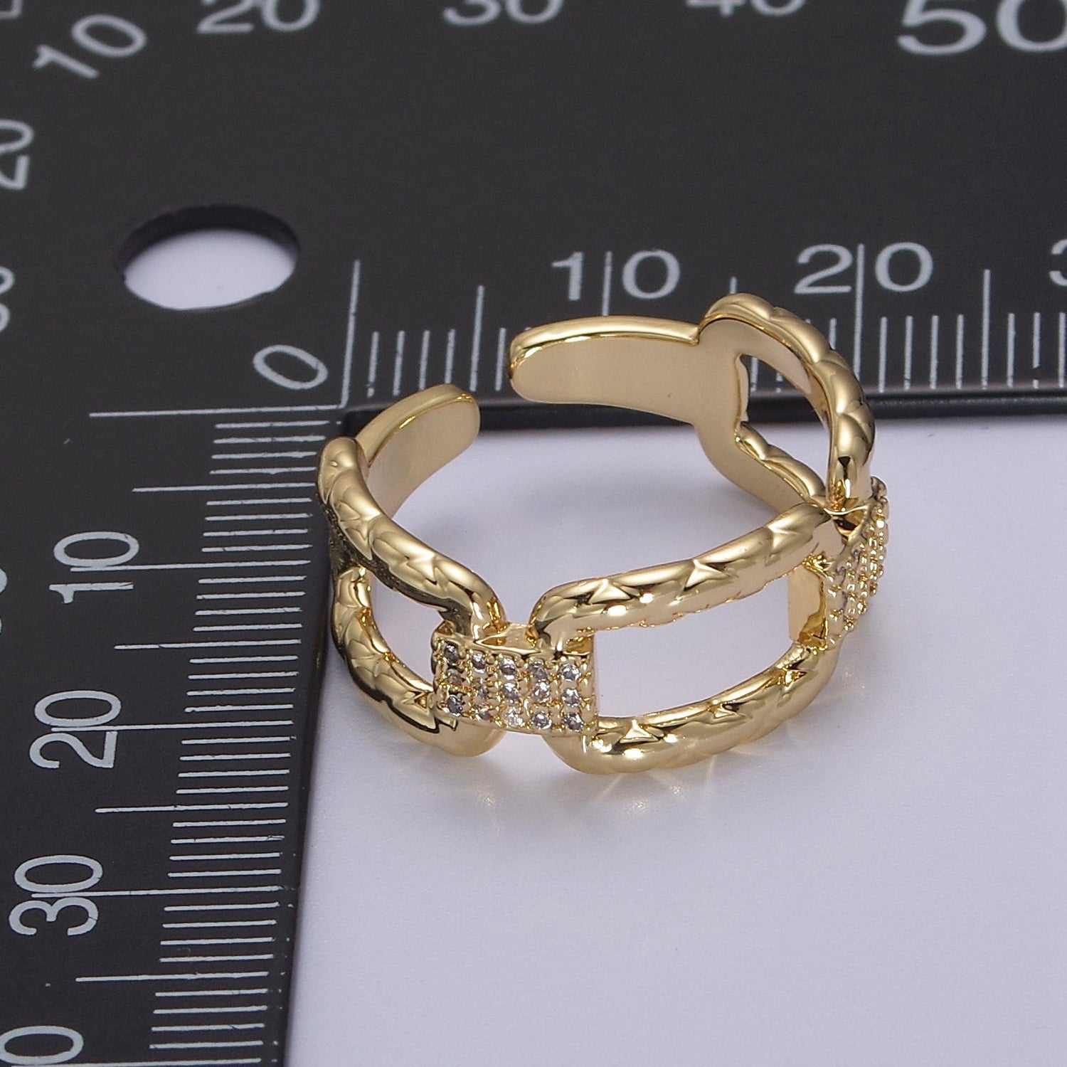 18k Gold Filled Paper Clip Ring With Micro CZ Stones For Wholesale Rings Jewelry Making S-452 - DLUXCA