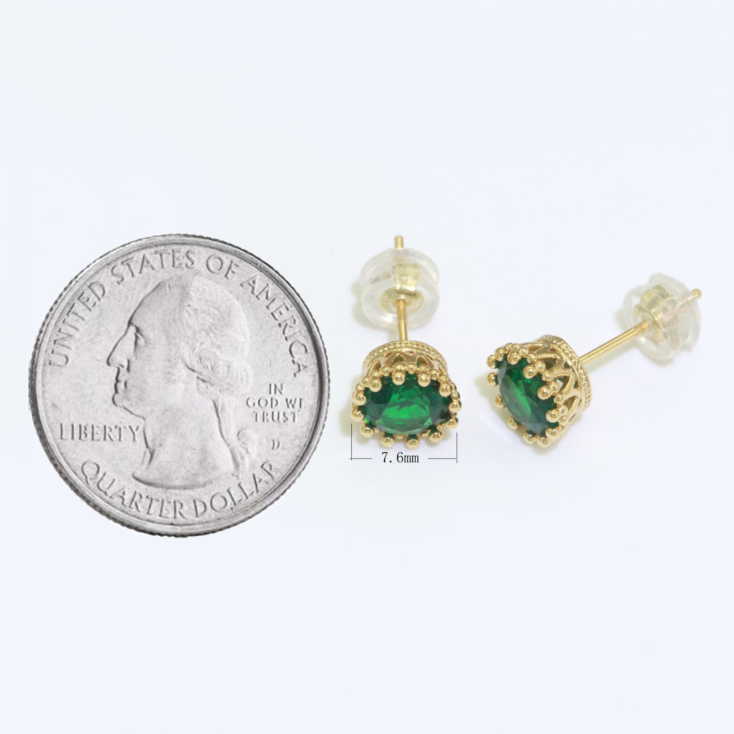 Green Emerald Stud Earring 18k Gold Filled Round Circle Stud Minimalist Earring - DLUXCA
