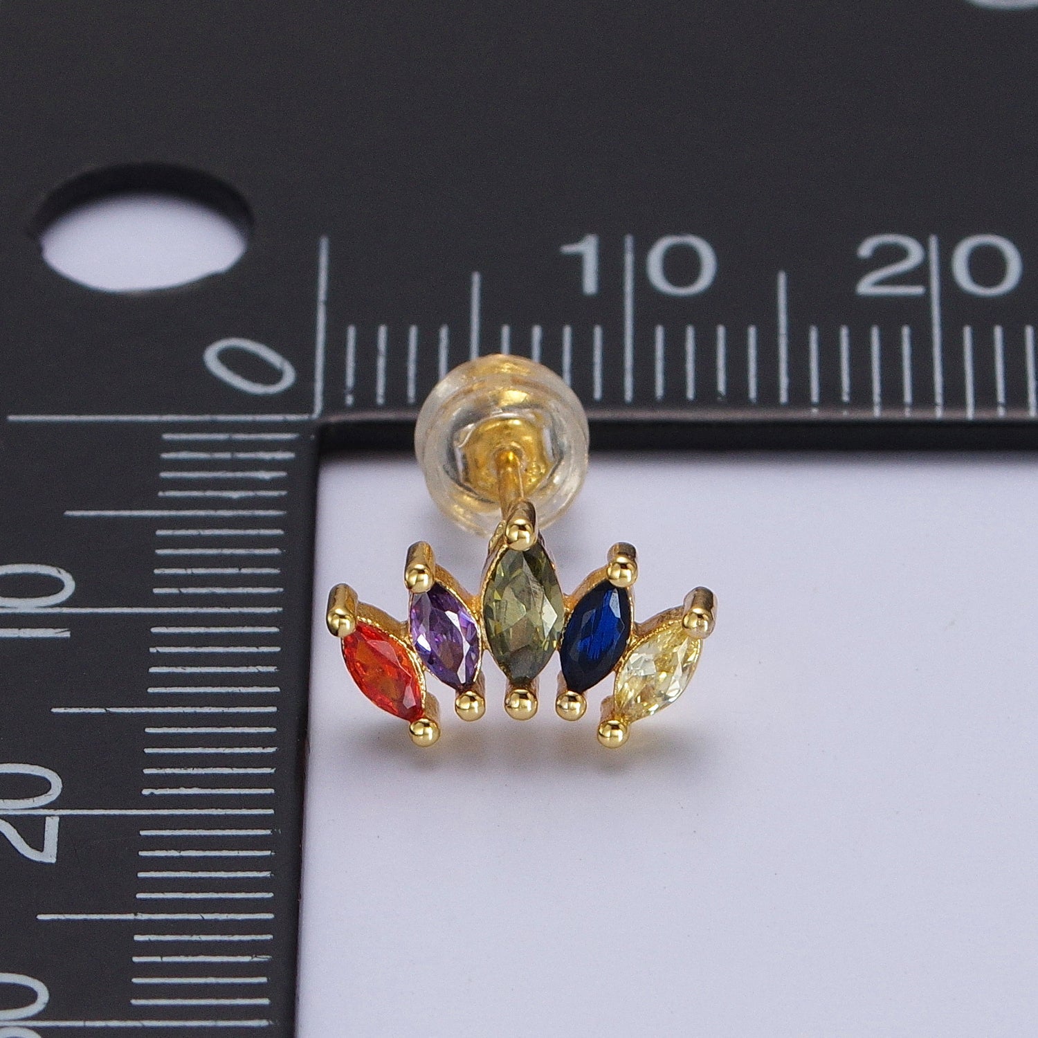 Rainbow Multicolor Marquise Circular Lined Gold Stud Earrings | X912 - DLUXCA