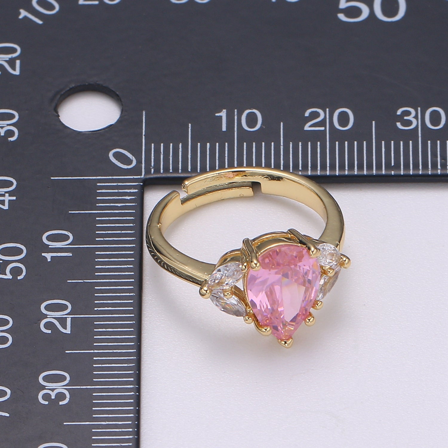 Vintage Teardrop Pink Ring- Adjustable Gold Ring- Engagement Ring- Promise Ring- Pink CZ Ring- Anniversary Birthday Gift For Her O320 - DLUXCA