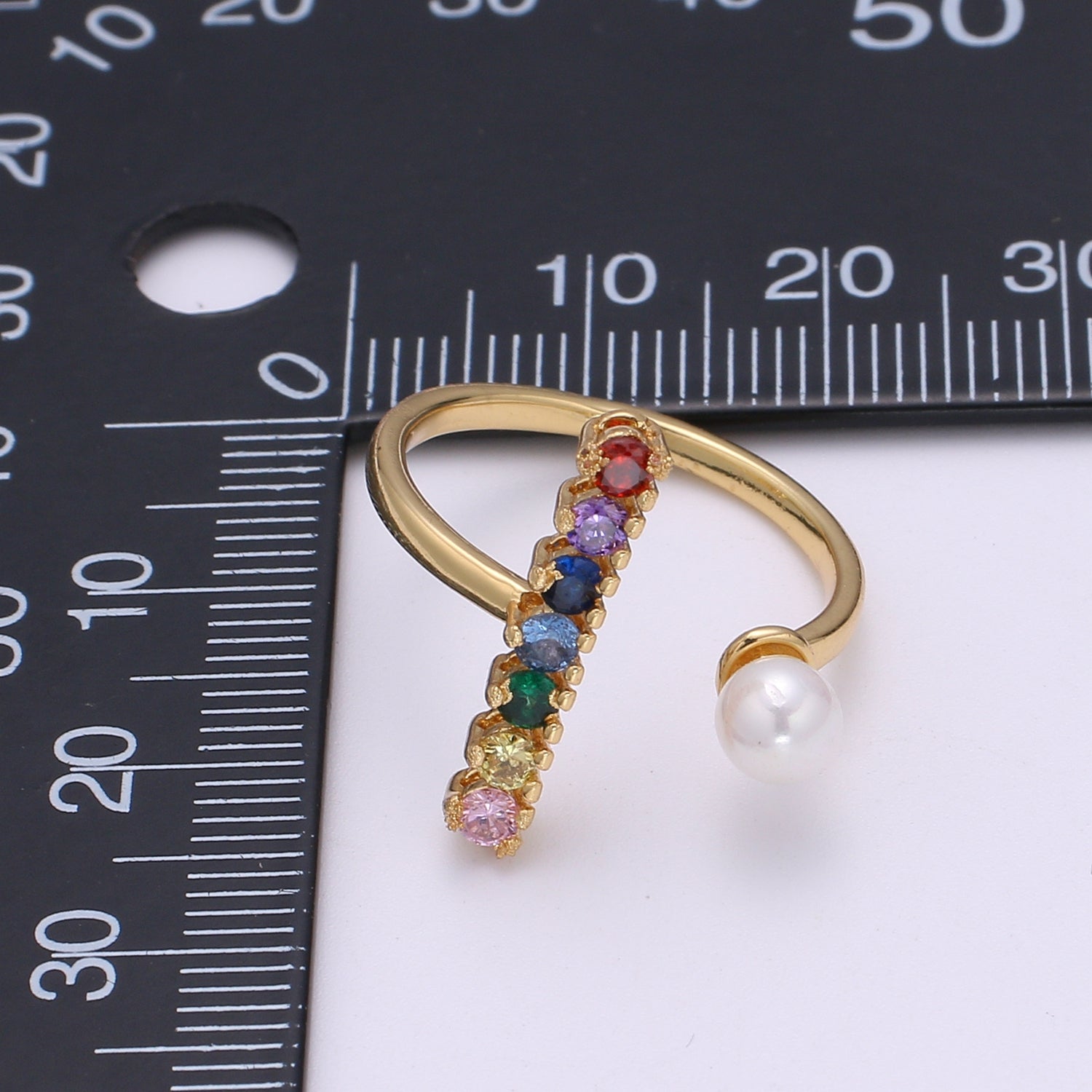 Dainty Micro Pave ring Open Adjustable Ring band Stacking ring Rainbow Gold ring Colorful Bridesmaid ring Pearl Wedding jewelry O-294 - DLUXCA