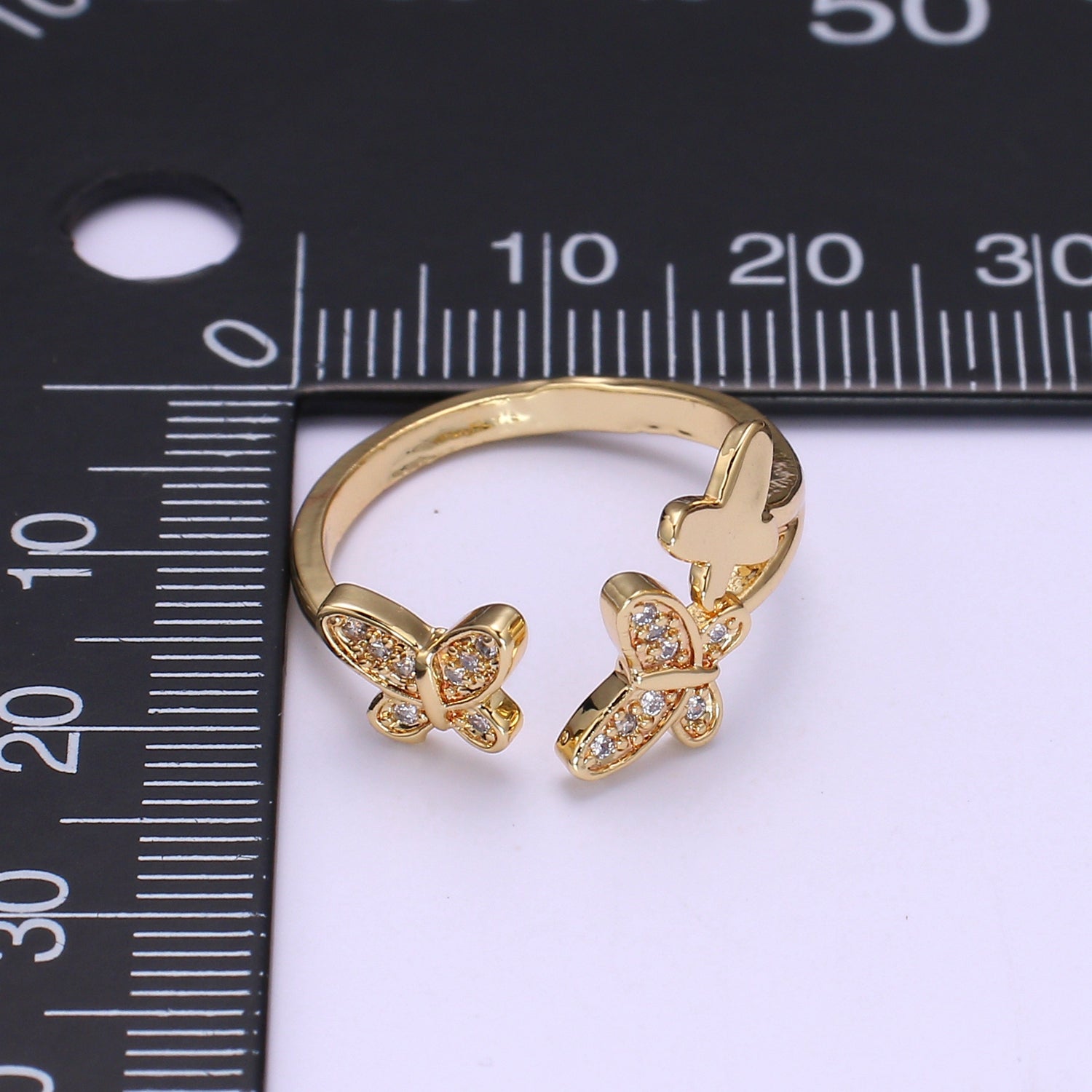 Dainty Mariposa Ring with Gold Cz Butterfly Open Adjustable Ring - DLUXCA