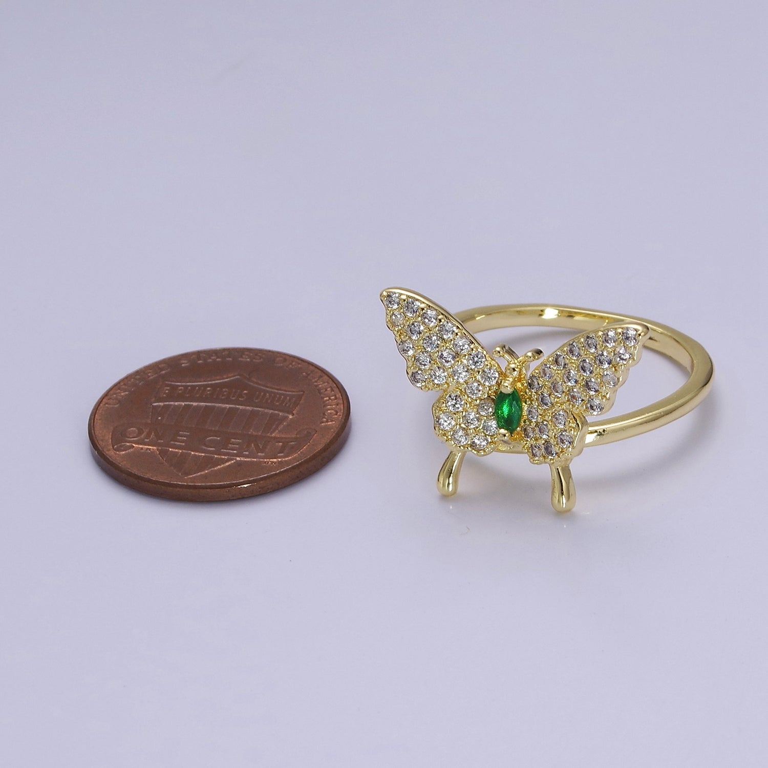 Dainty Gold Butterfly Ring Clear Cz Stone Mariposa Jewelry V-265 - DLUXCA