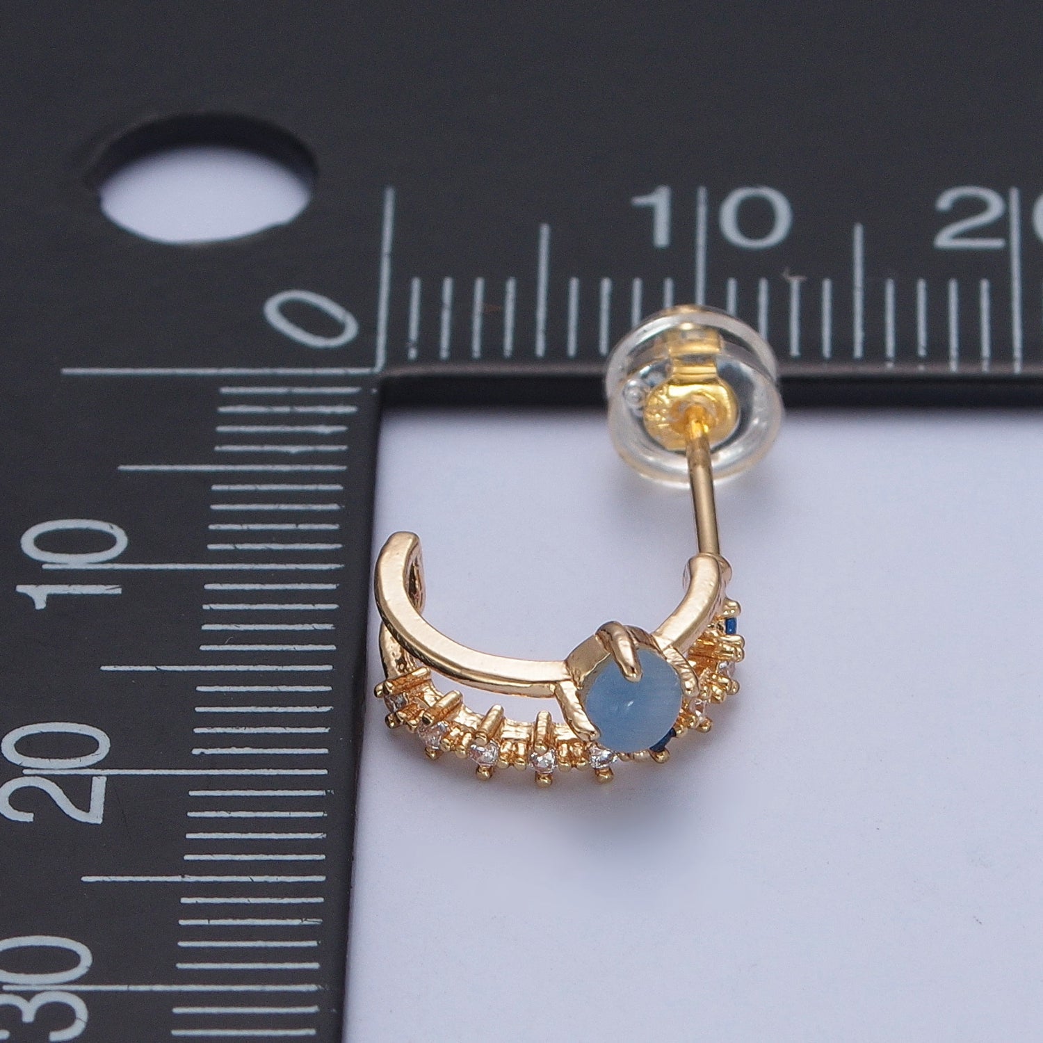 Dainty Double Band 24K Gold Filled Micro Pave Blue Clear Cubic Zirconia Stud Earrings W698 - DLUXCA