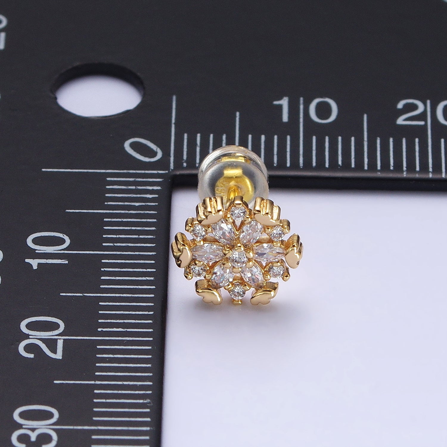 Gold, Silver Flower Snowflake Clear CZ Marquise Stud Earrings | AB372 AB373 - DLUXCA