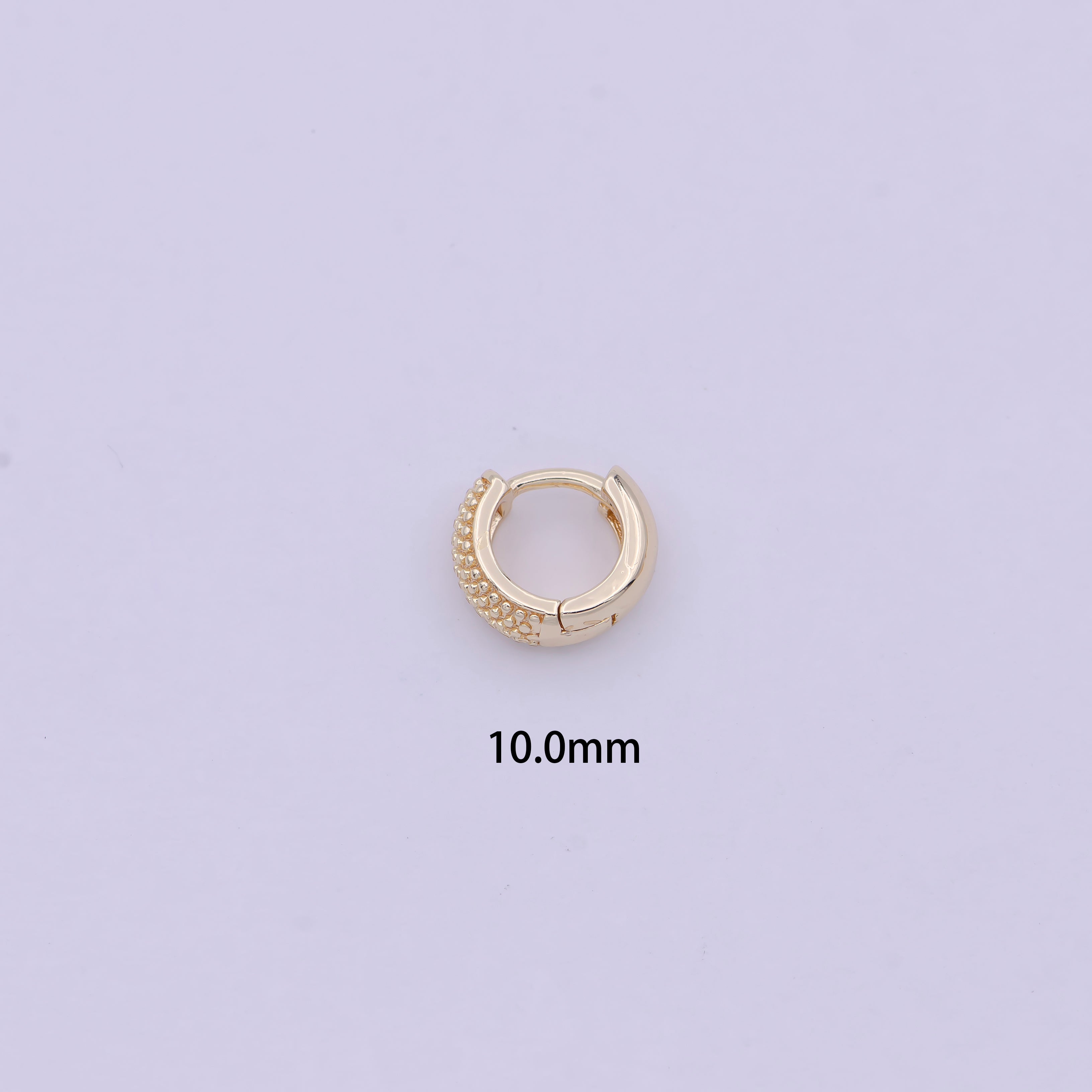 16K Gold Filled Bead Textured 10mm, 13mm, 14mm Hoop Huggie Earring T265-T267 - DLUXCA