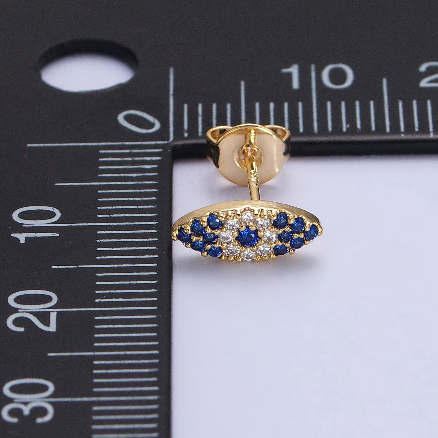 Gold Mini Evil Eye Blue White Micro Paved CZ Stud Earrings | AB184 - DLUXCA