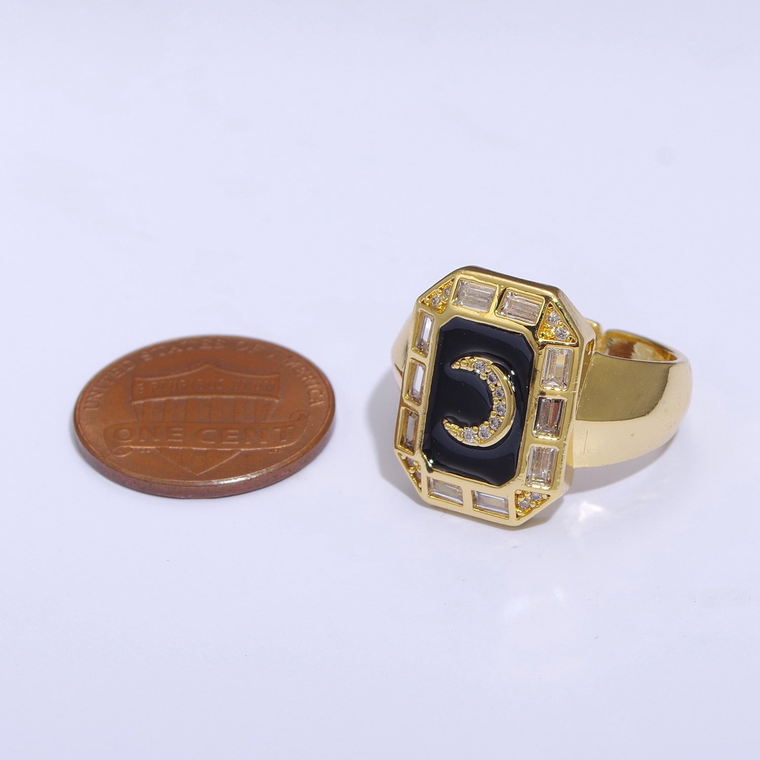 Crescent Moon Spinel Signet Ring Gold Chunky Ring Celestial Enamel Colorful Cz Jewelry - DLUXCA