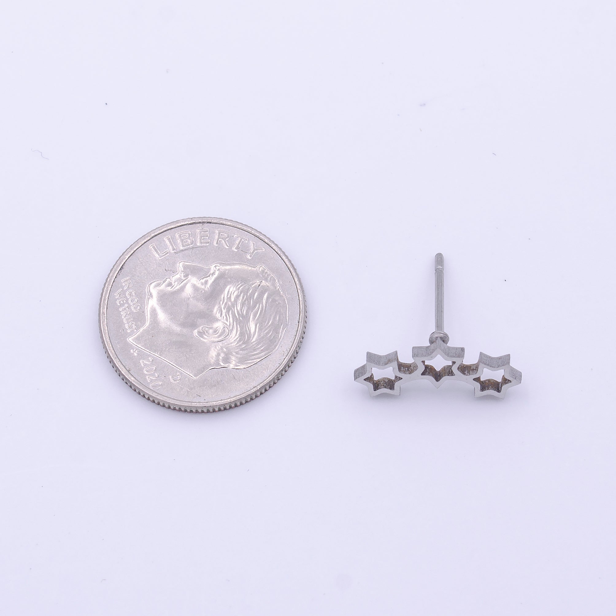 Stainless Steel Three Celestial Stars Silver Stud Earrings | Y251 - DLUXCA