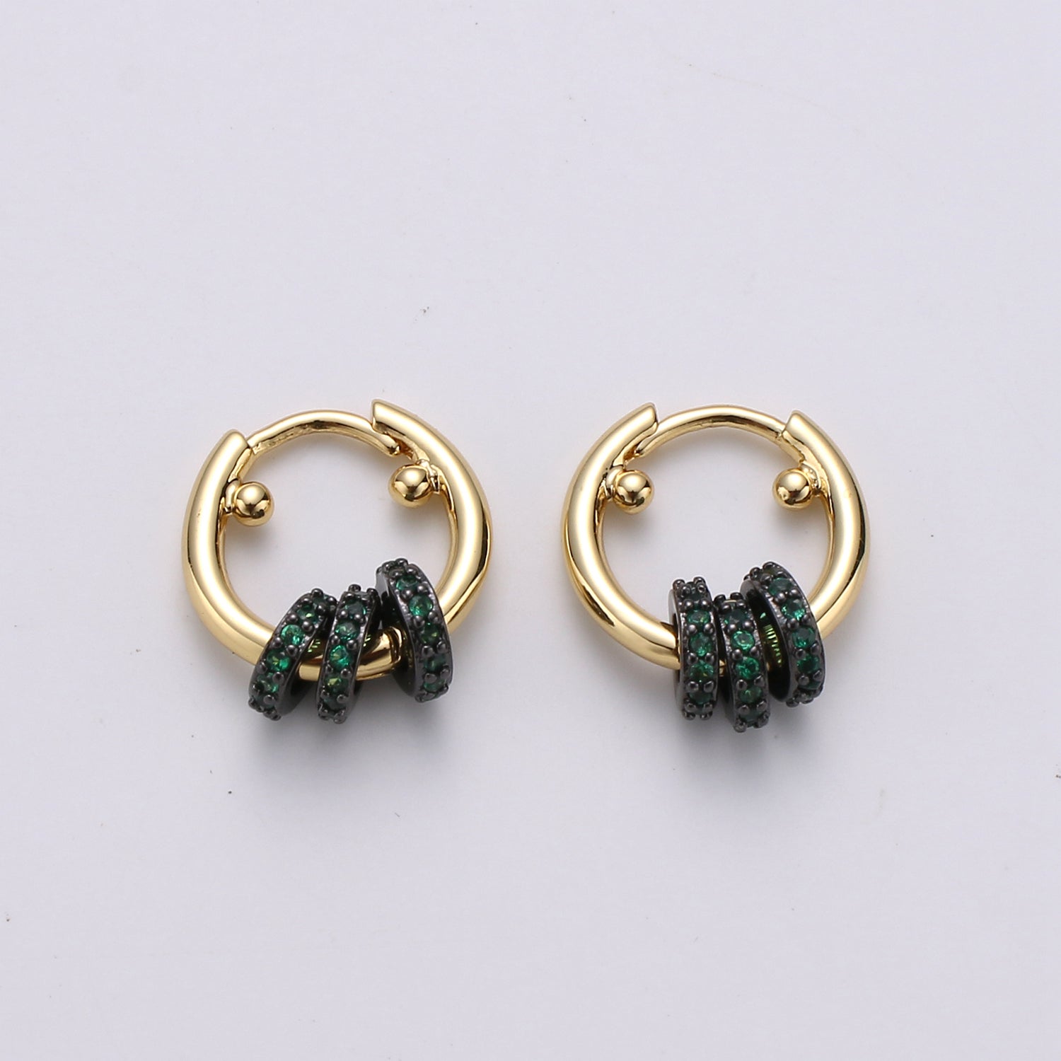 1 pair Huggie Earring with Mini Circles 14k Gold Filled Earring Cubic Zirconia Micro Pave Black, Green Gold Statement Earring - DLUXCA