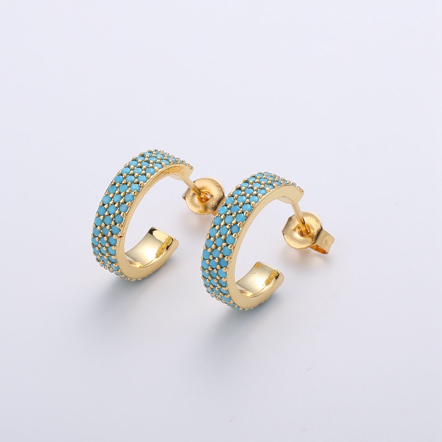 Dainty Hoop Earring in Clear Green Blue Pink Turquoise CZ Micro Pave Earring in Gold Plated lead free, nickel free - DLUXCA