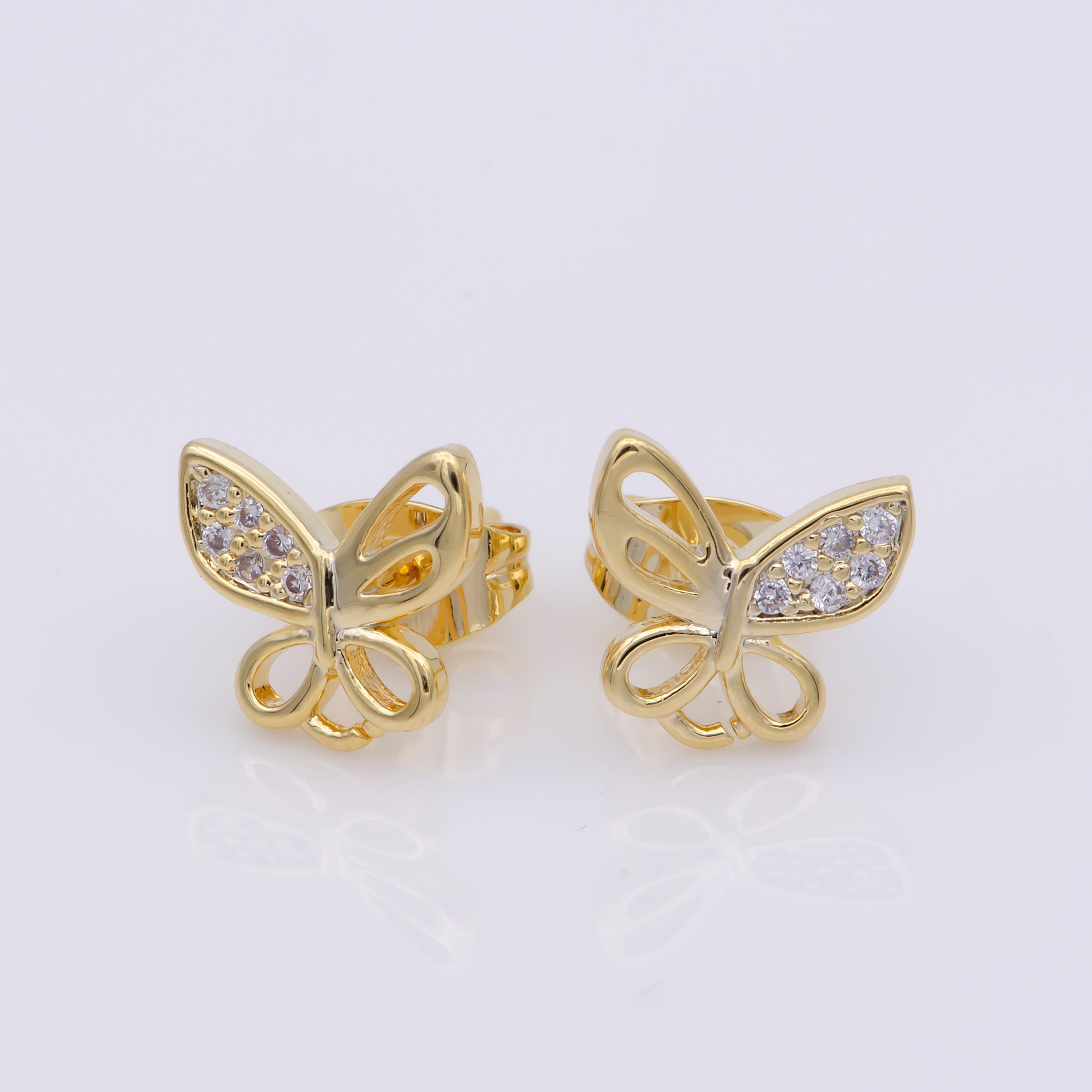 24k Vermeil Gold Earrings, Stud Earring, Butterfly Earring, Gift for Her, Earrings for Women, Everyday Wear Earrings, Cubic Zirconia Jewel, 2XSUPP-747/K-747 - DLUXCA
